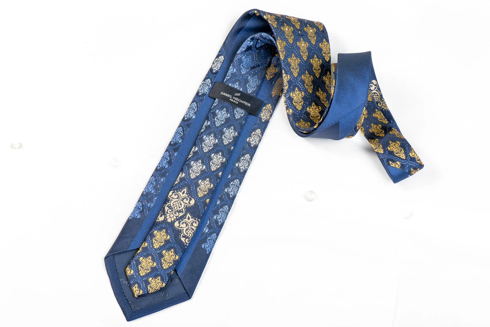 Daniel Hechter Rhinestone Necktie Damask On Blue With Gold Sparkles - Image 4