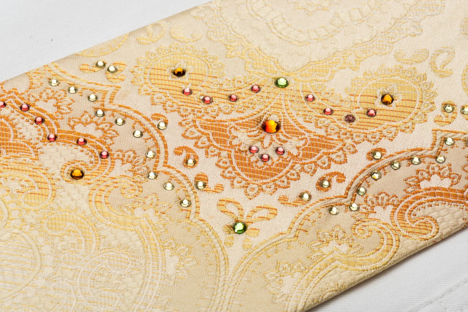 Daniel Hechter Rhinestone Necktie Damask On Peach Orange Woven Silk - Image 6