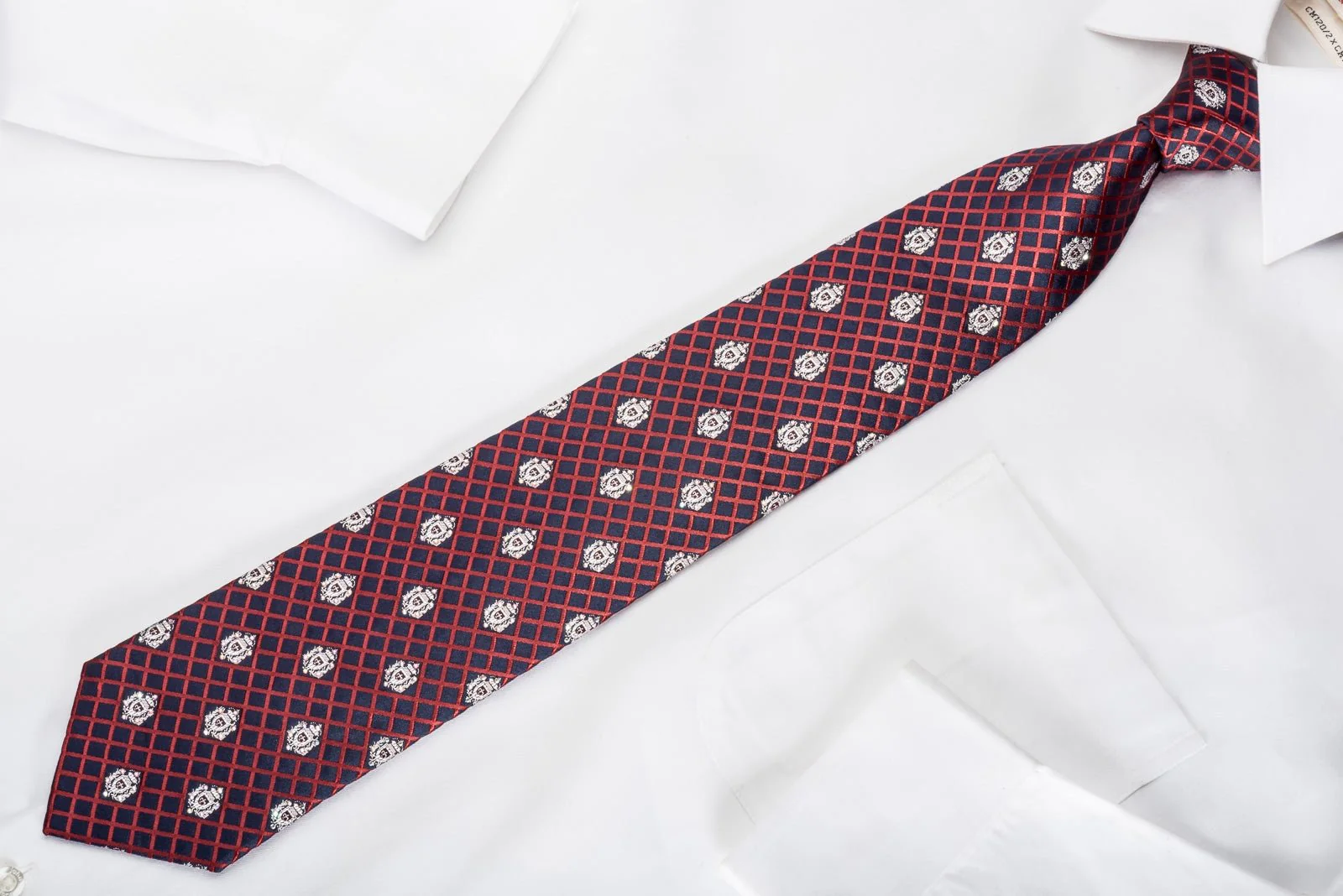 Daniel Hechter Rhinestone Necktie Red Checked On Navy With Silver Sparkles - Image 3