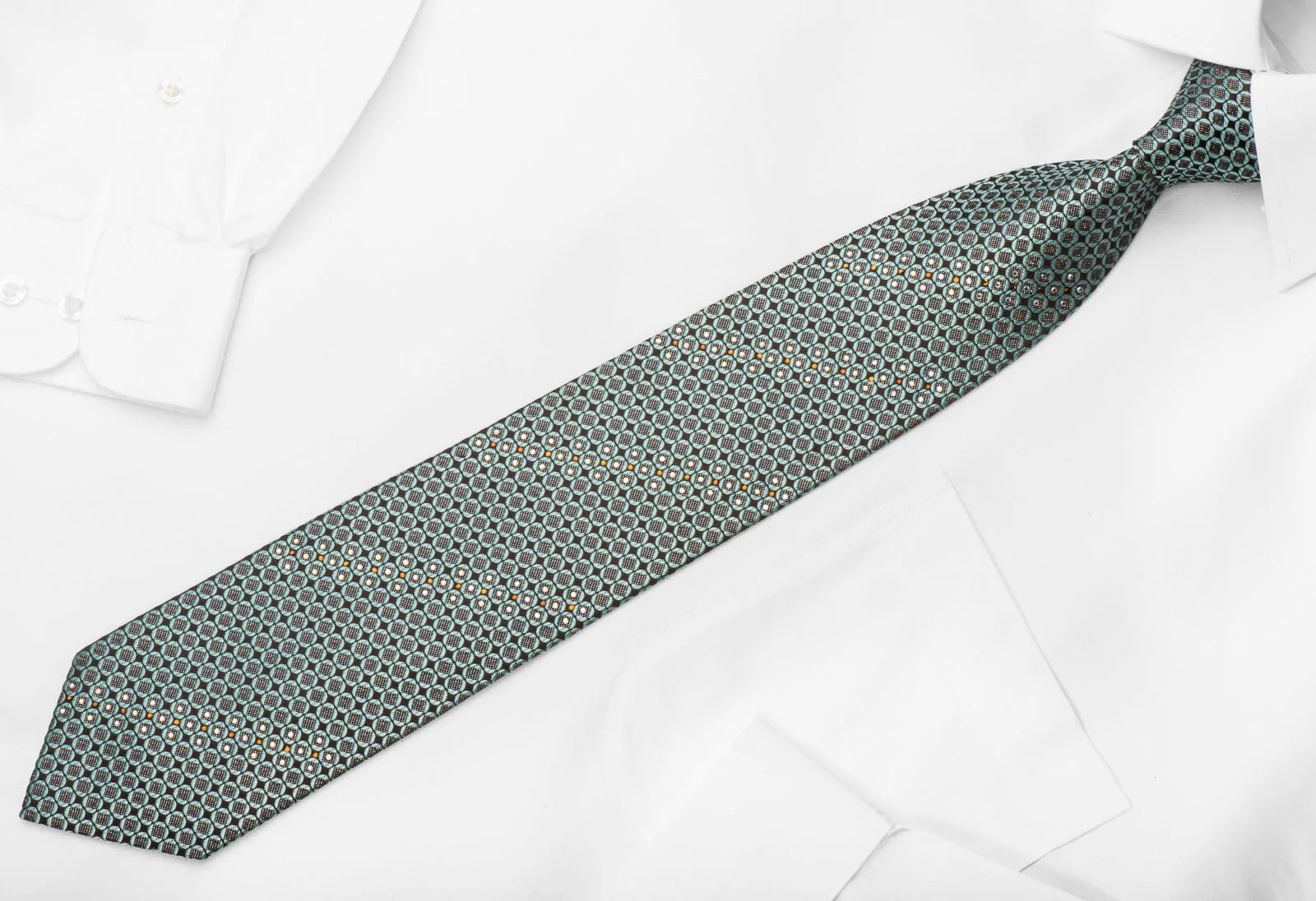 Daniel Hechter Rhinestone Silk Necktie Turquoise Geometric On Brown With Sparkles - Image 6