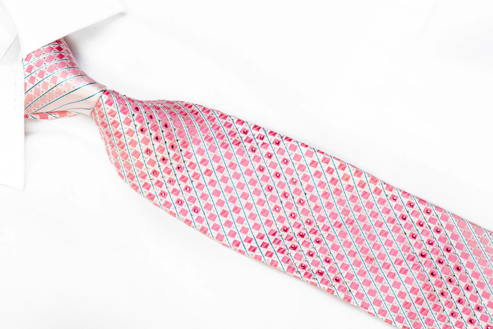 Daniel Hechter Rhinestone Tie Geometric Stripped On Pink With Sparkles - Image 2