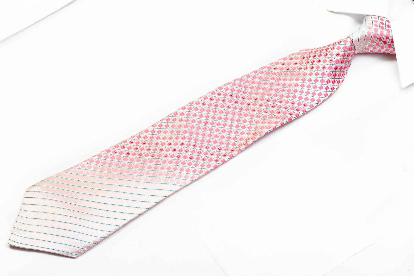 Daniel Hechter Rhinestone Tie Geometric Stripped On Pink With Sparkles - Image 3
