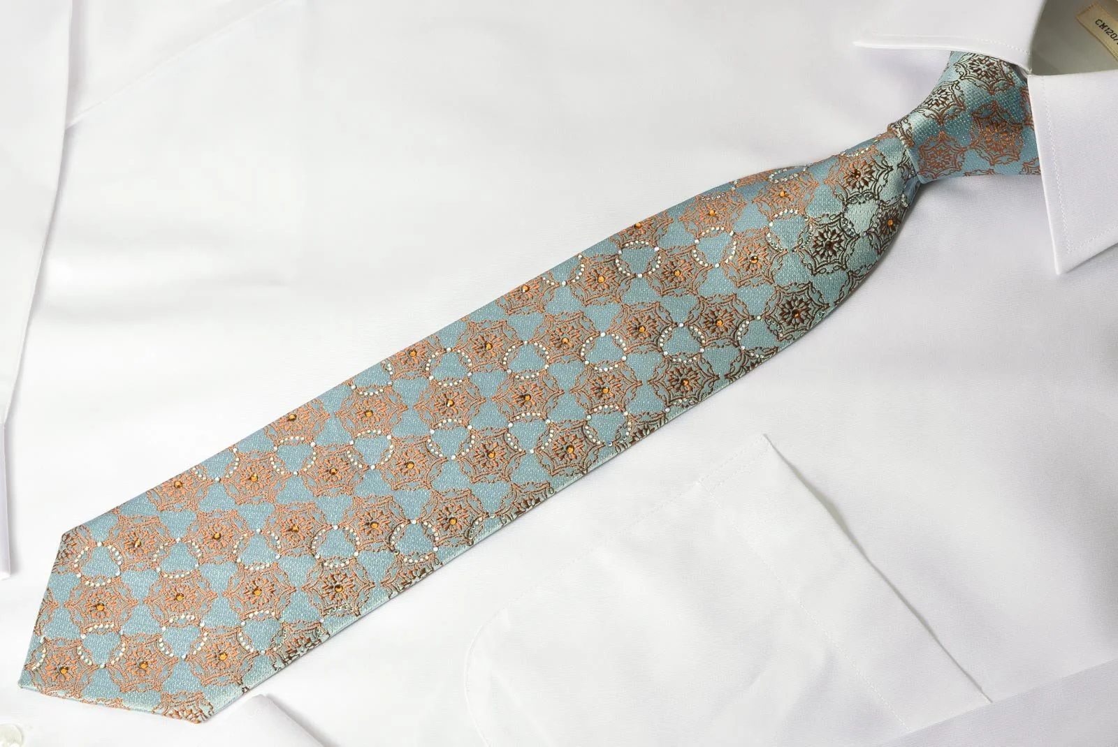 Daniel Hechter Rhinestone Tie Moroccan Trellis On Blue With Sparkles - Image 2