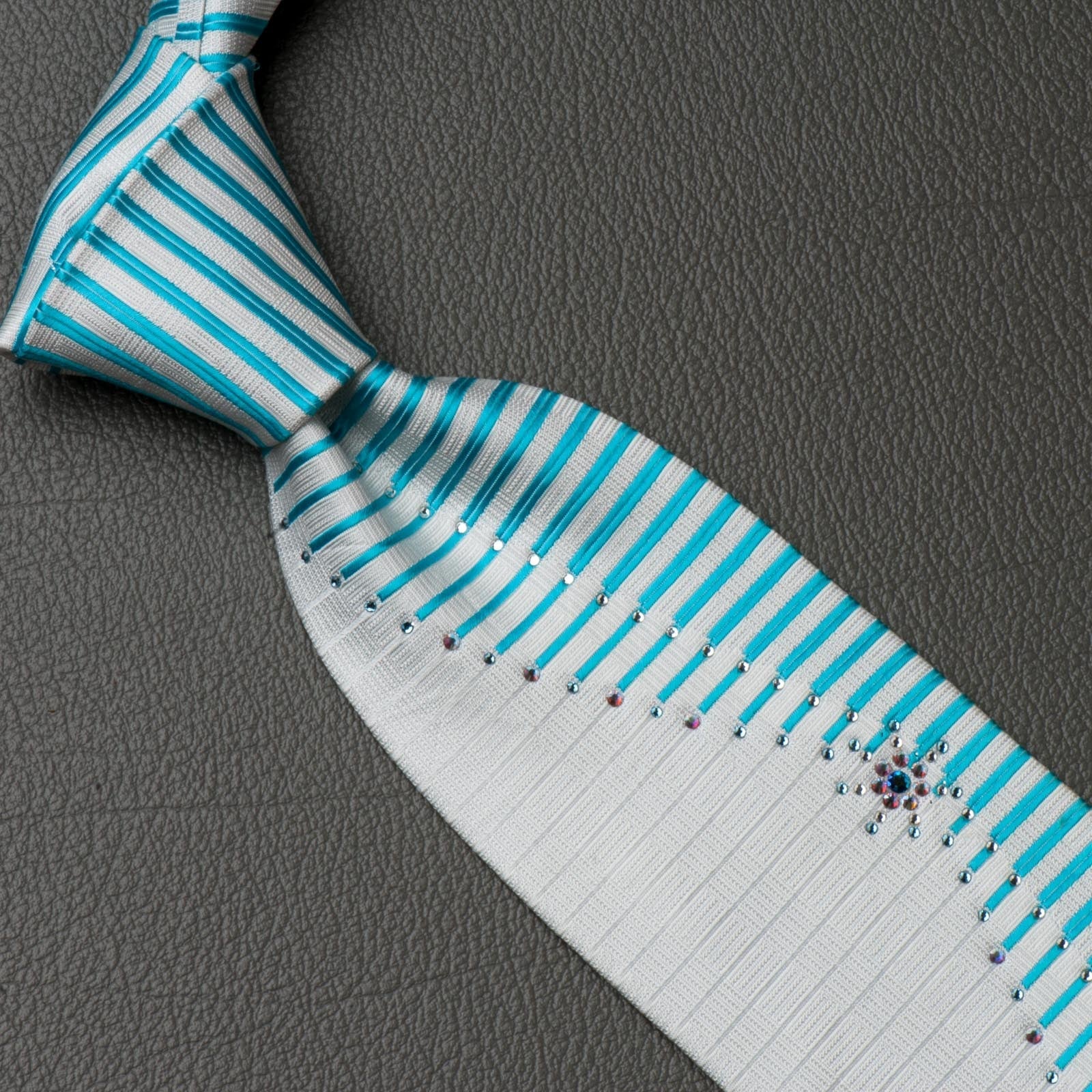 Daniel Hechter Silk Neck Tie Blue Stripes On White With Rhinestones 3 1/2 Inch - Image 6