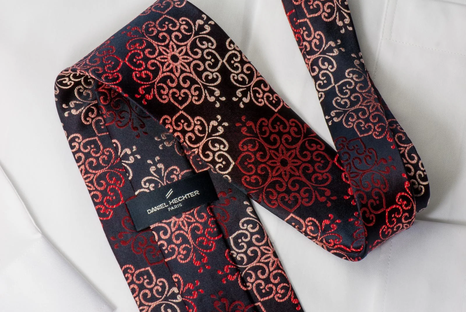 Silk Necktie Burgundy Damask On Navy With Crystal Rhinestones - Image 5