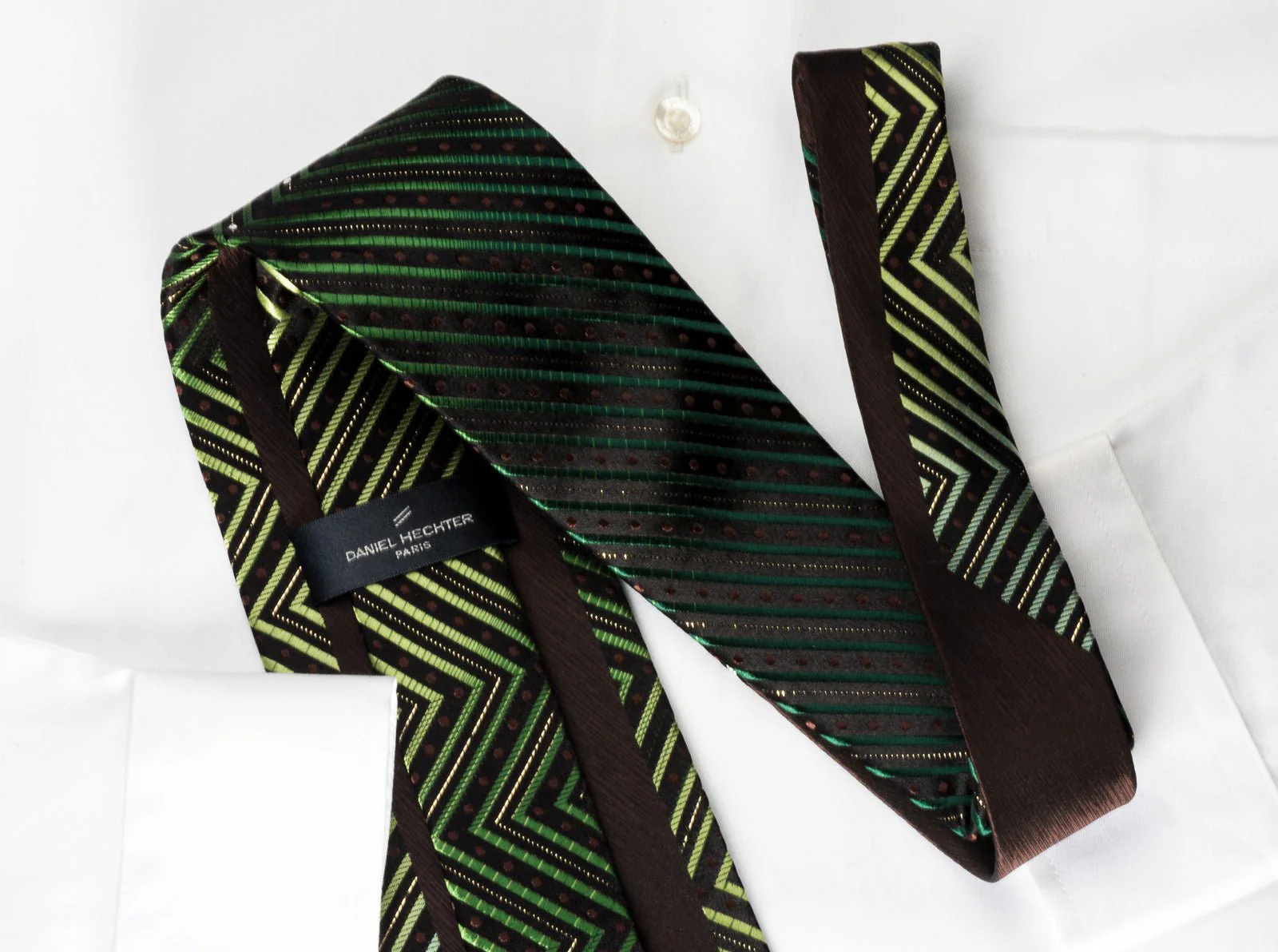 Silk Rhinestone Necktie Green Chevron Zigzags On Black With Silver Sparkles - Image 3