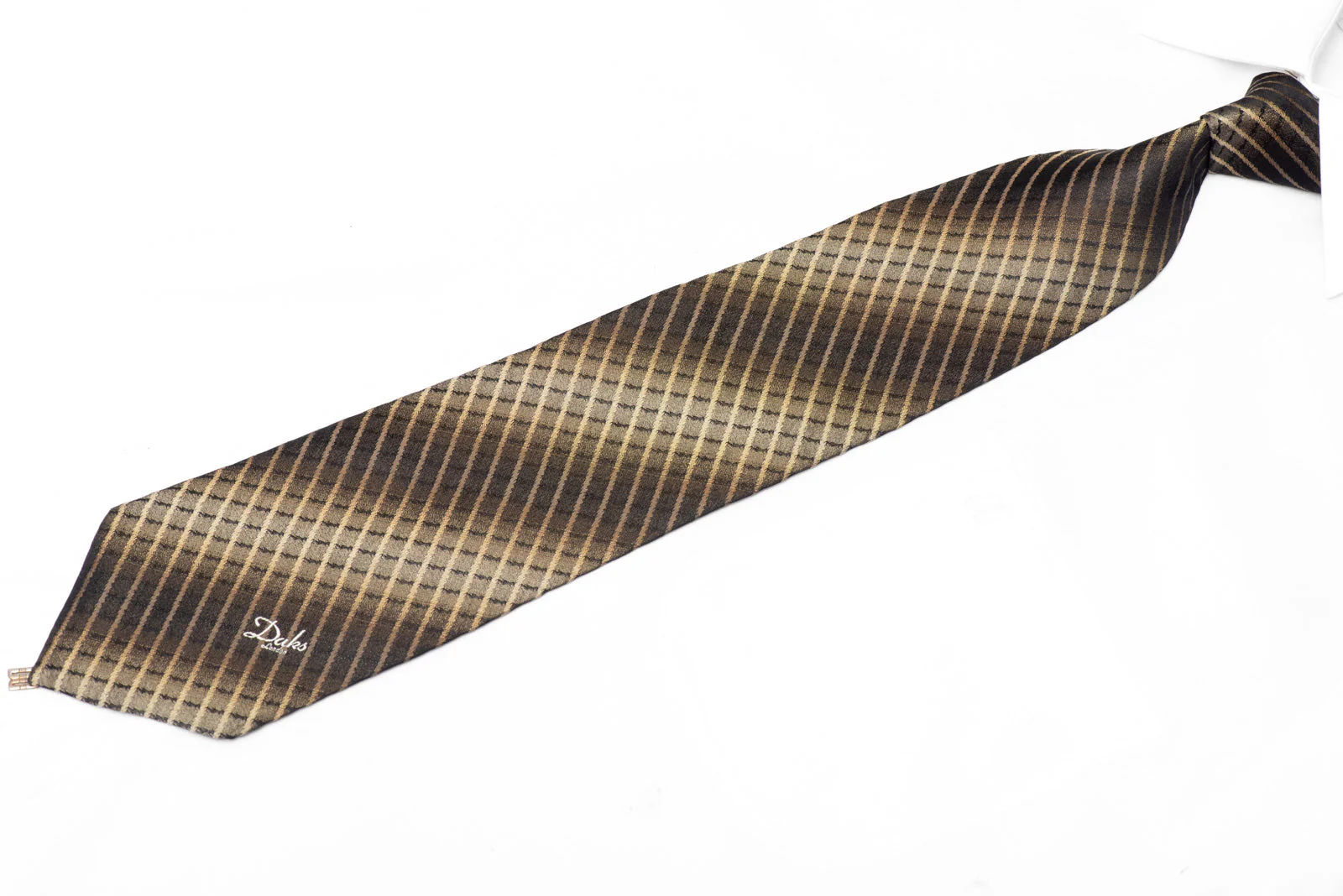 Diagonal Stripe Woven Silk Necktie - Brown & Golden Tones - Image 2