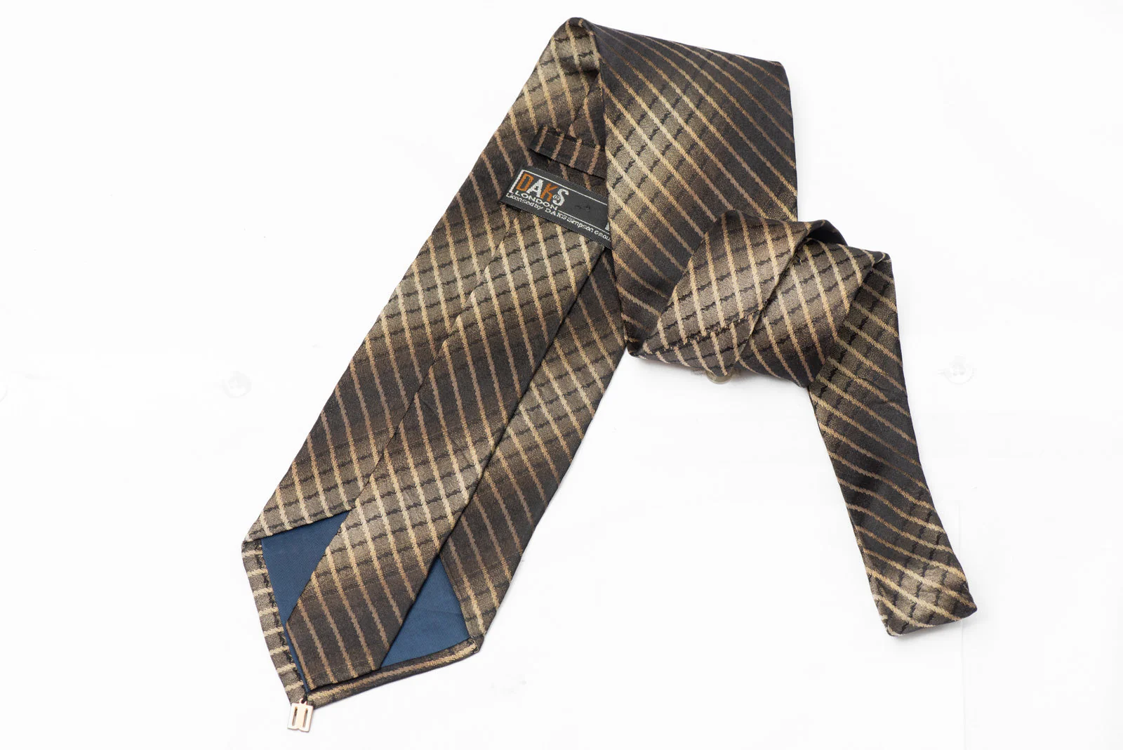 Diagonal Stripe Woven Silk Necktie - Brown & Golden Tones - Image 3