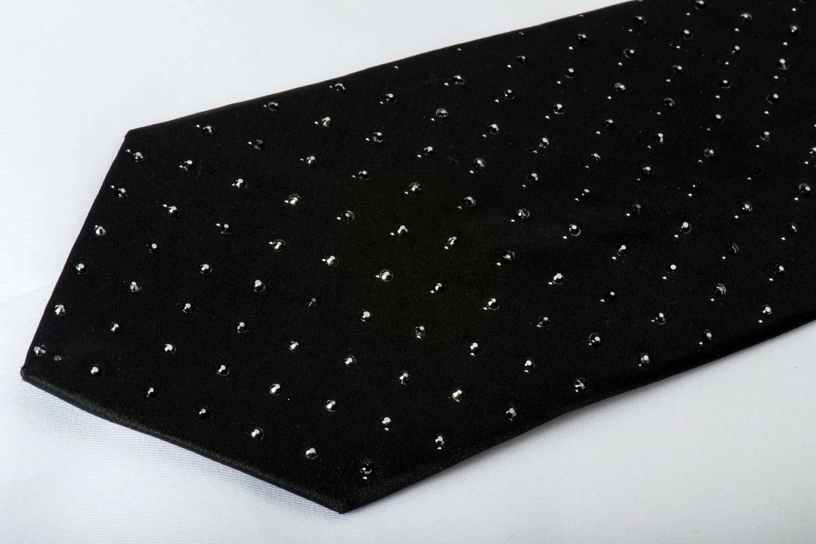 Elegance Black Necktie Black Rhinestones On Solid Black With Silver Sparkles - Image 2
