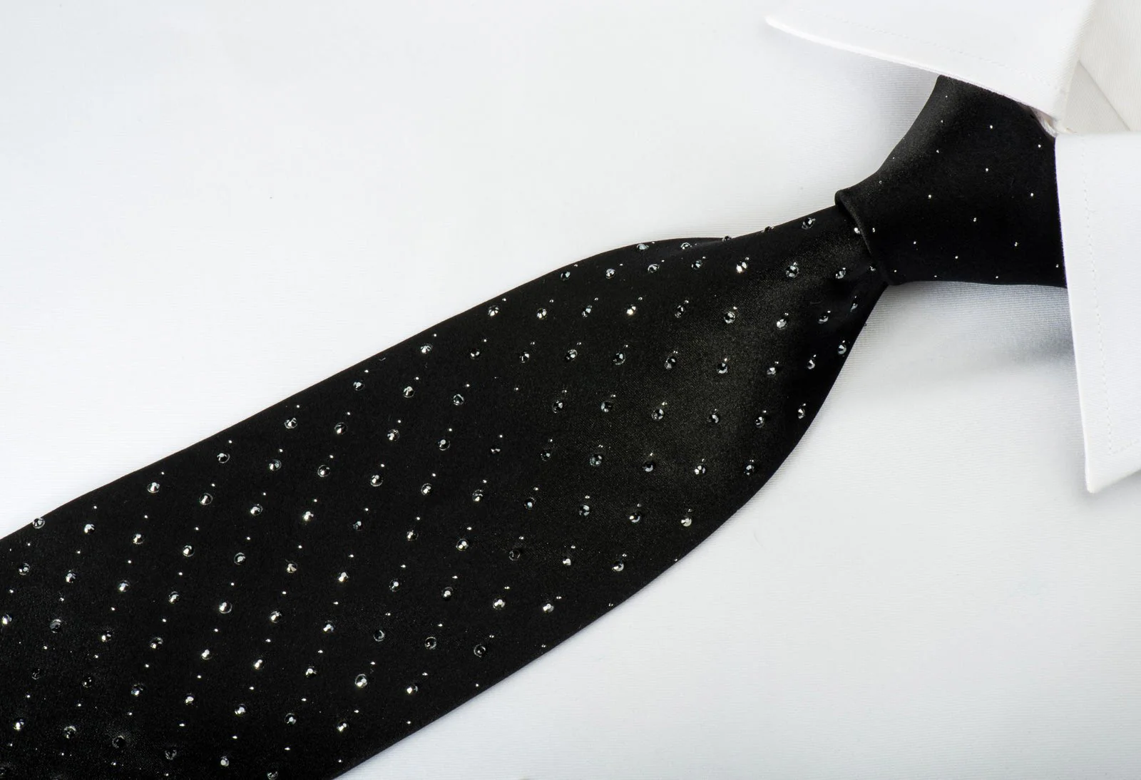 Elegance Black Necktie Black Rhinestones On Solid Black With Silver Sparkles - Image 4