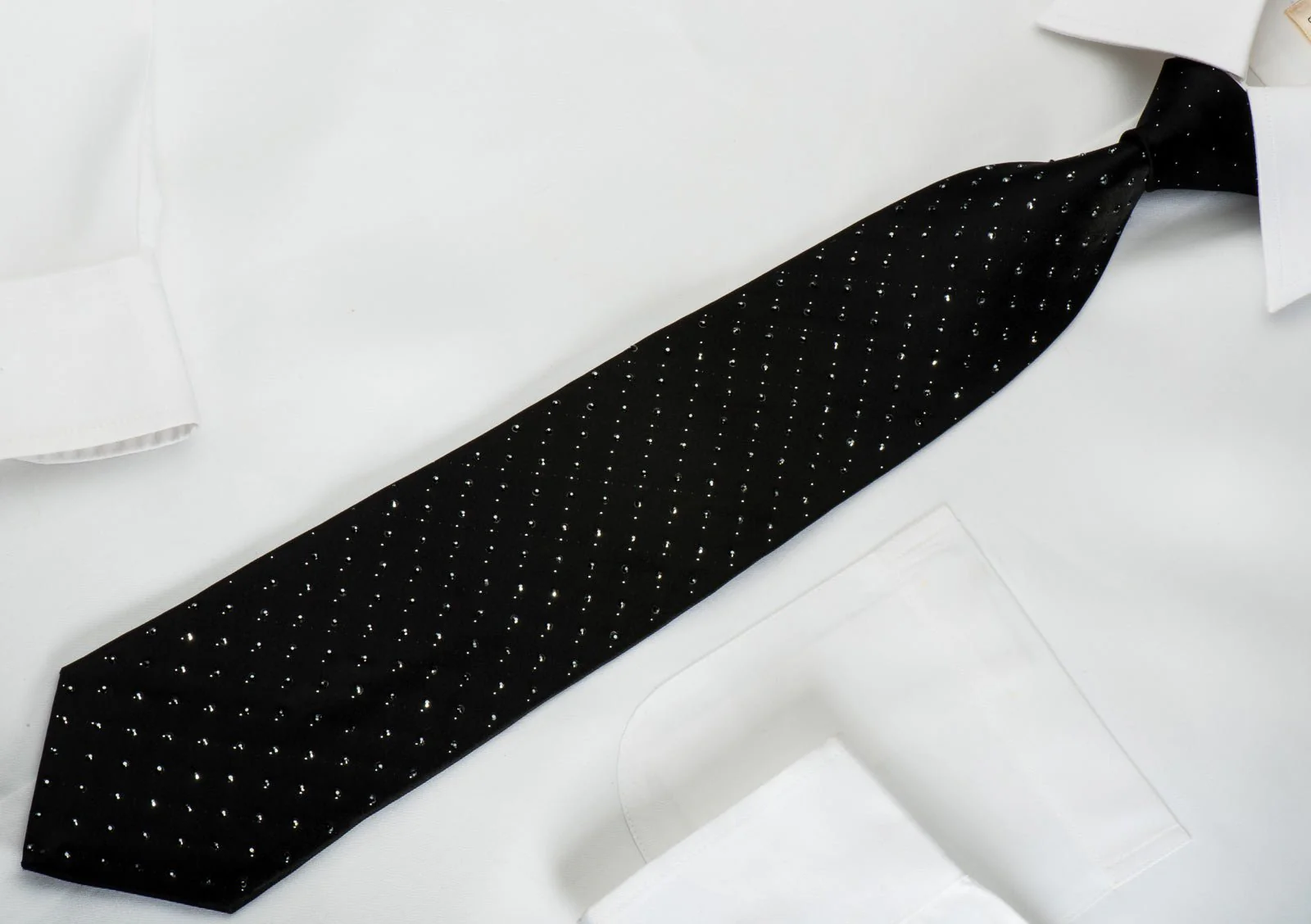 Elegance Black Necktie Black Rhinestones On Solid Black With Silver Sparkles - Image 6