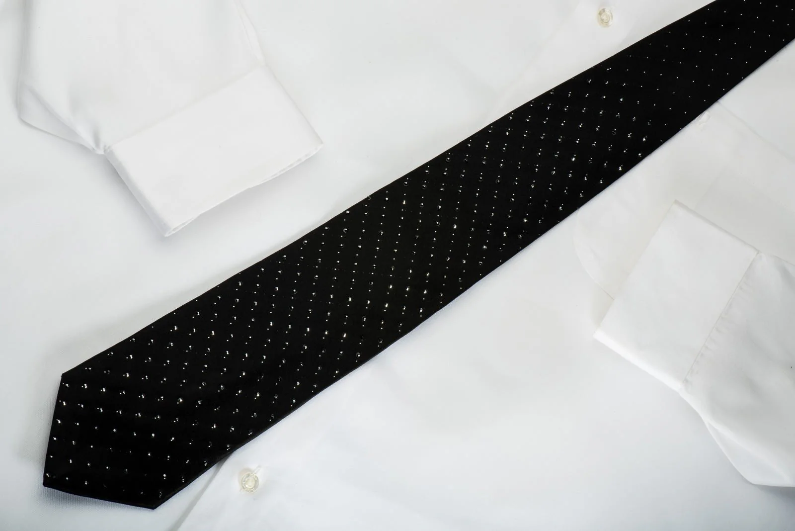 Elegance Black Necktie Black Rhinestones On Solid Black With Silver Sparkles - Image 8