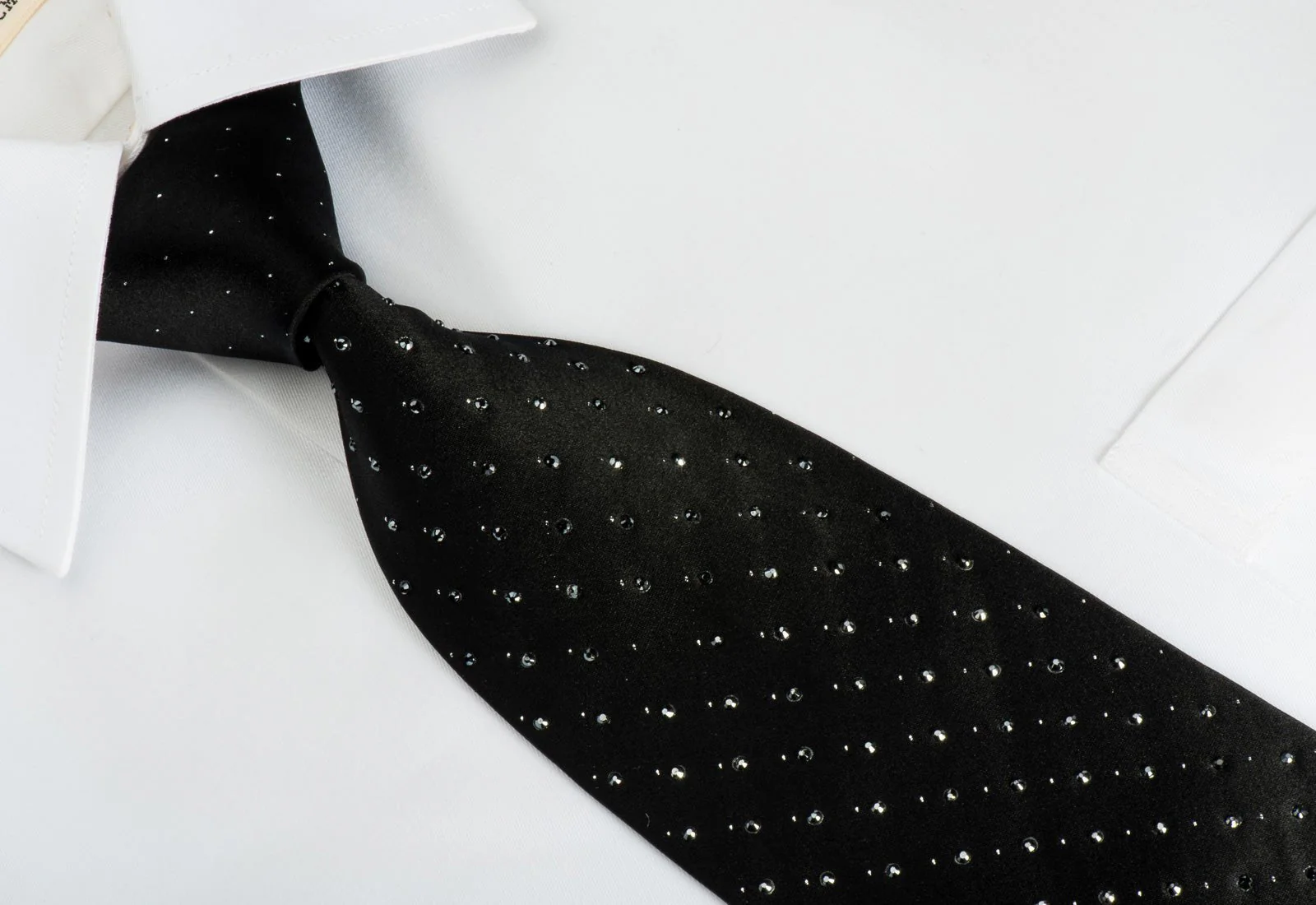 Elegance Black Necktie Black Rhinestones On Solid Black With Silver Sparkles - Image 9