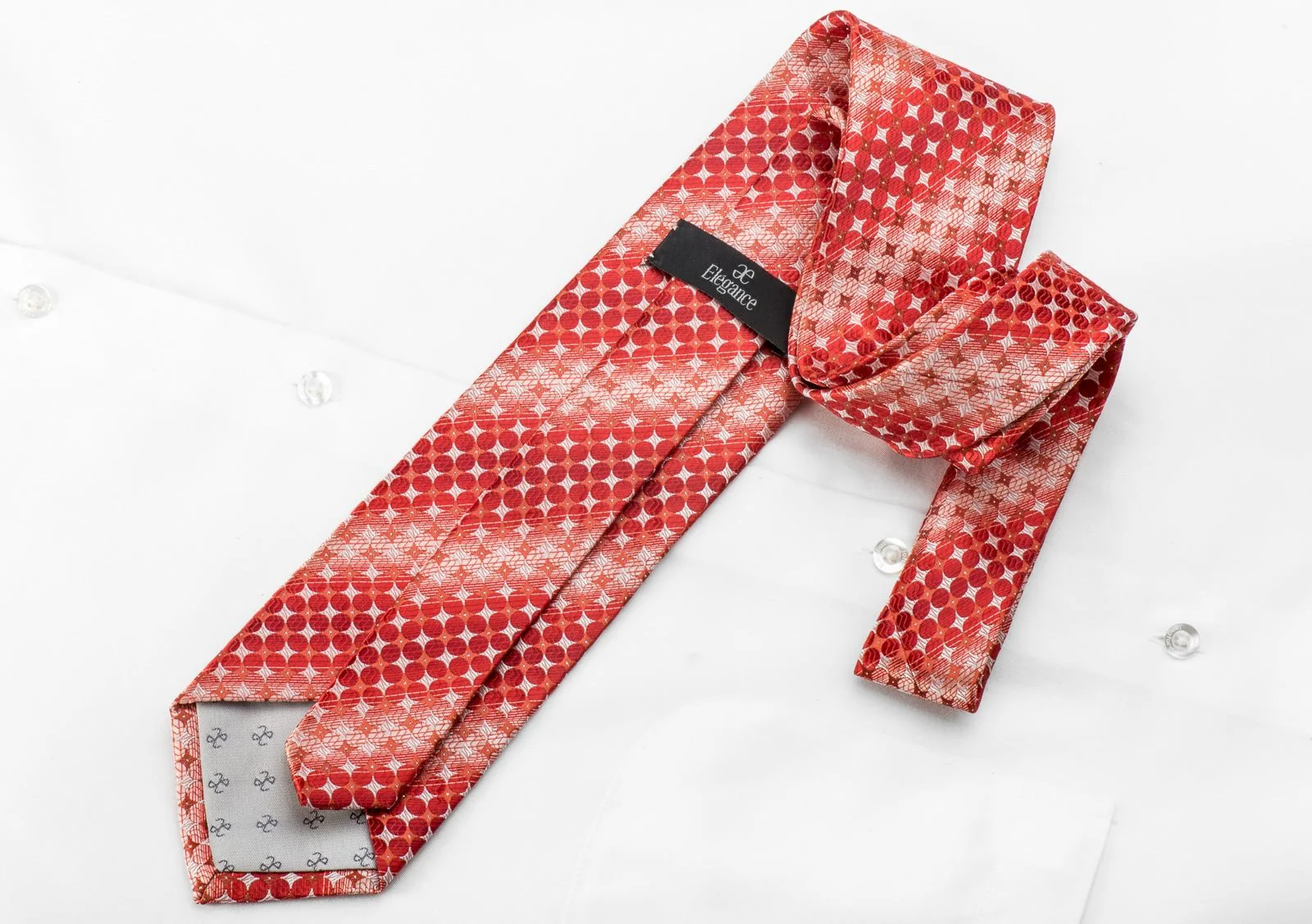 Elegance Crystal Necktie Geometric Circles On Red Silk With Silver Sparkles - Image 4