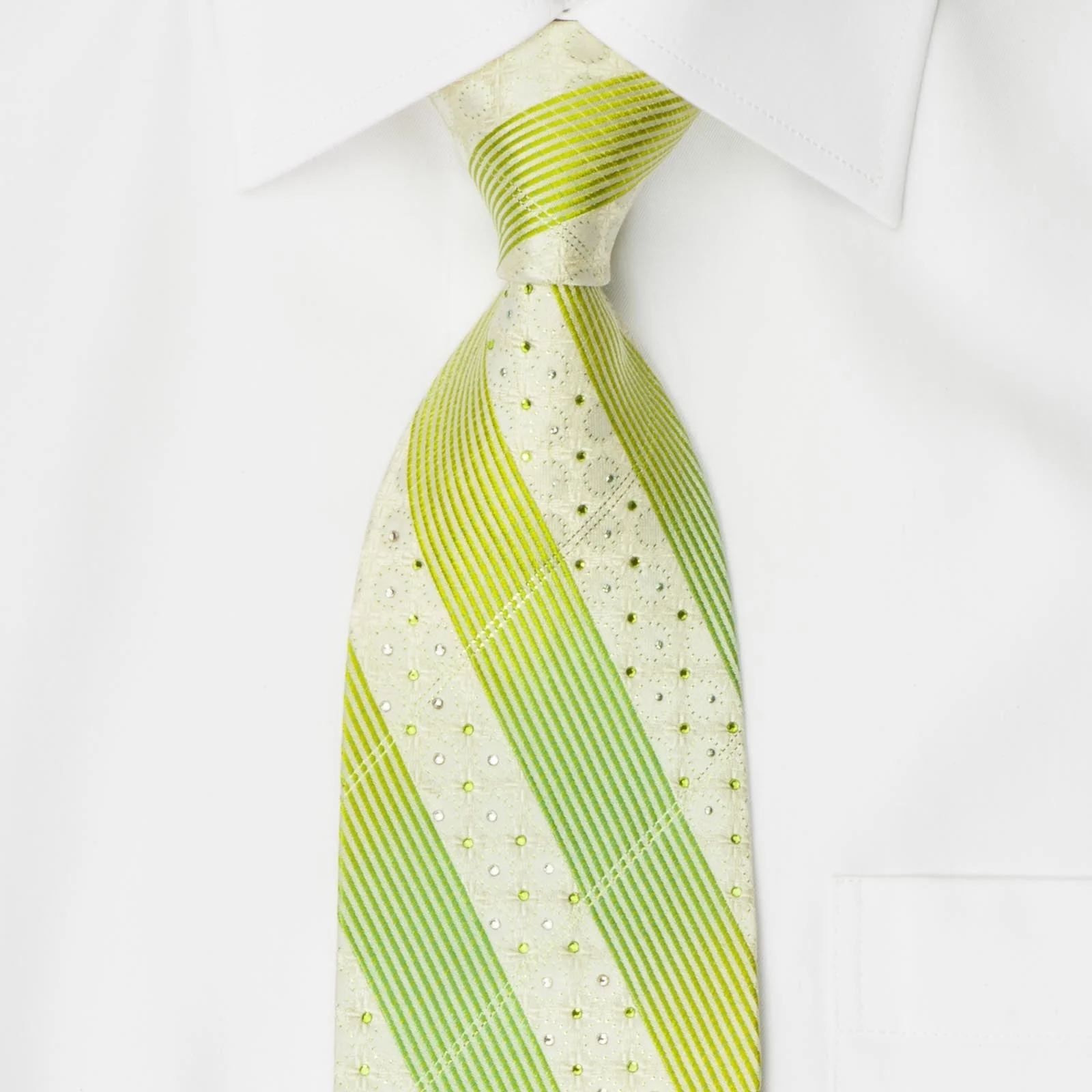 Elegance Men's Crystal Rhinestone Tie Green Stripes With Silver Sparkles - Image 4