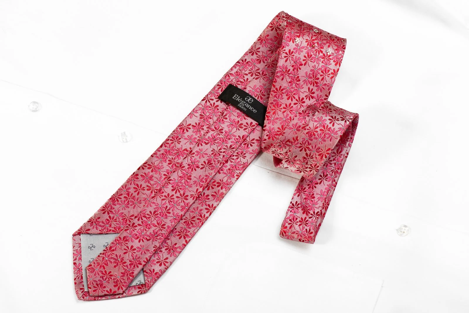 Elegance Men's Crystal Silk Necktie Floral On Pink With Blue Sparkles - Image 4