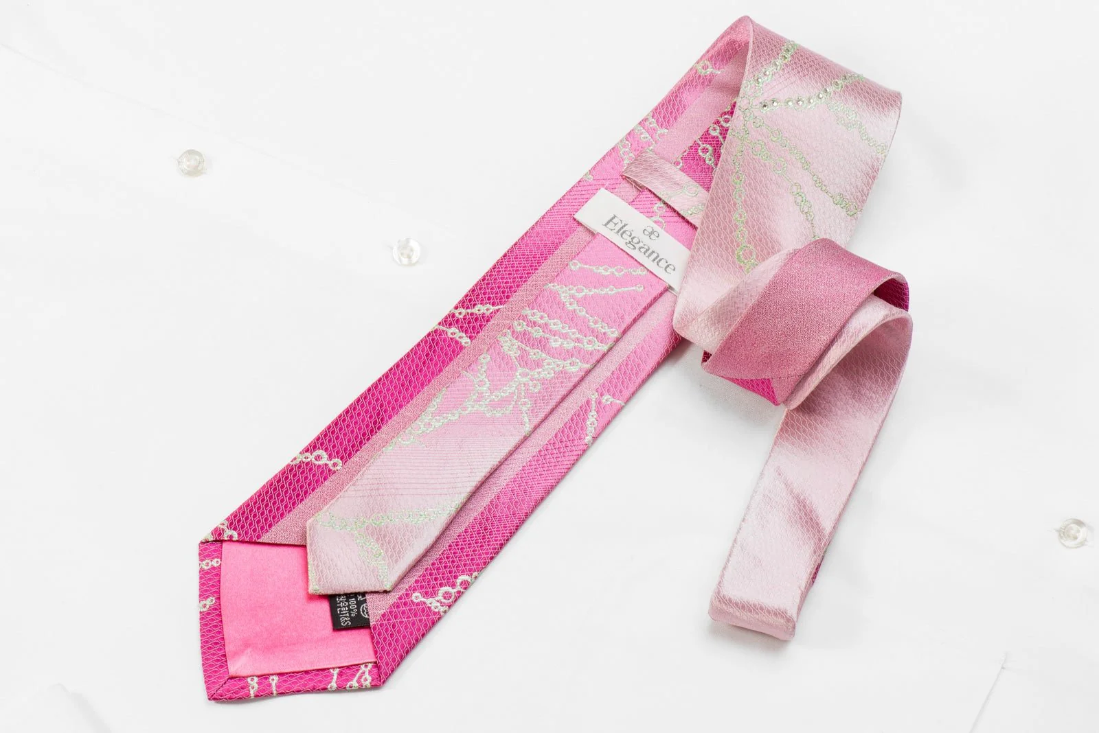 Elegance Men's Crystal Silk Necktie Geometric On Pink With Silver Sparkles - Image 4