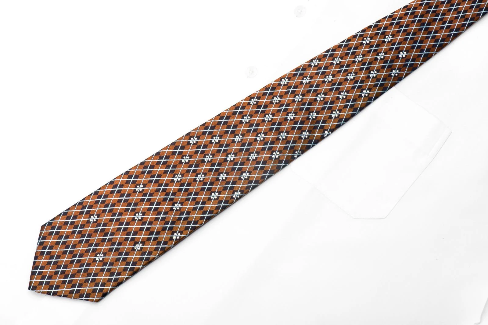 Elegance Men's Silk Necktie Navy Harlequin On Brown Sparkling With Crystal Rhinestones - Image 5