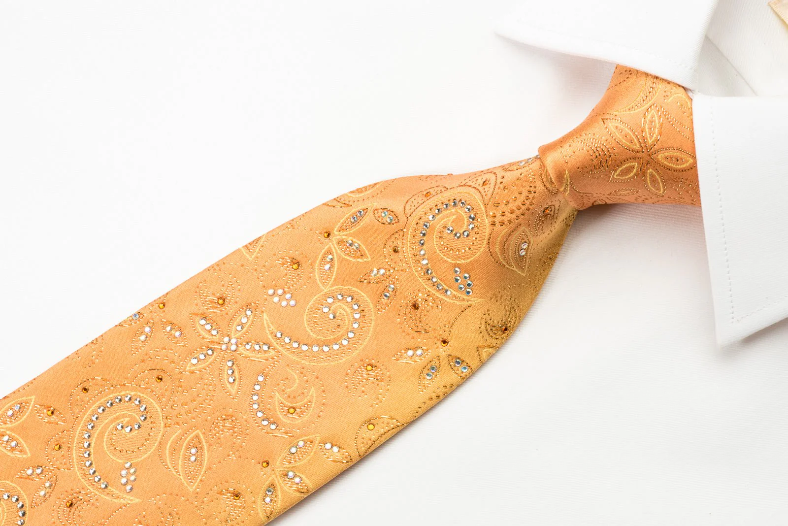 Rhinestone Necktie Floral On Peach Orange With Golden Sparkles - Image 2