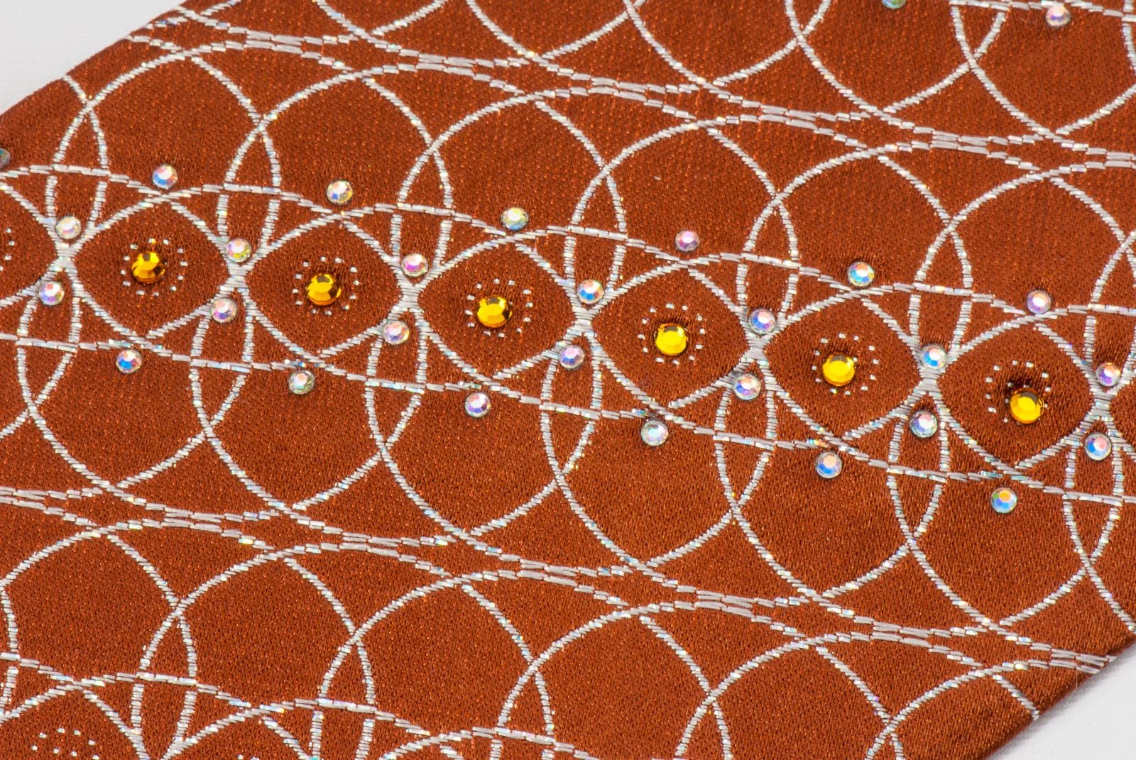 Elegance Rhinestone Necktie Silver Interlocking Circles On Brown With Silver Sparkles - Image 4