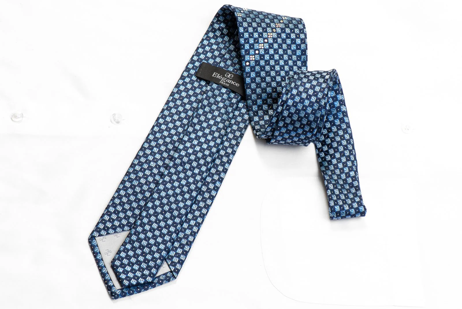 Elegance Rhinestone Silk Necktie Blue Checkered With Silver Sparkles - Image 4