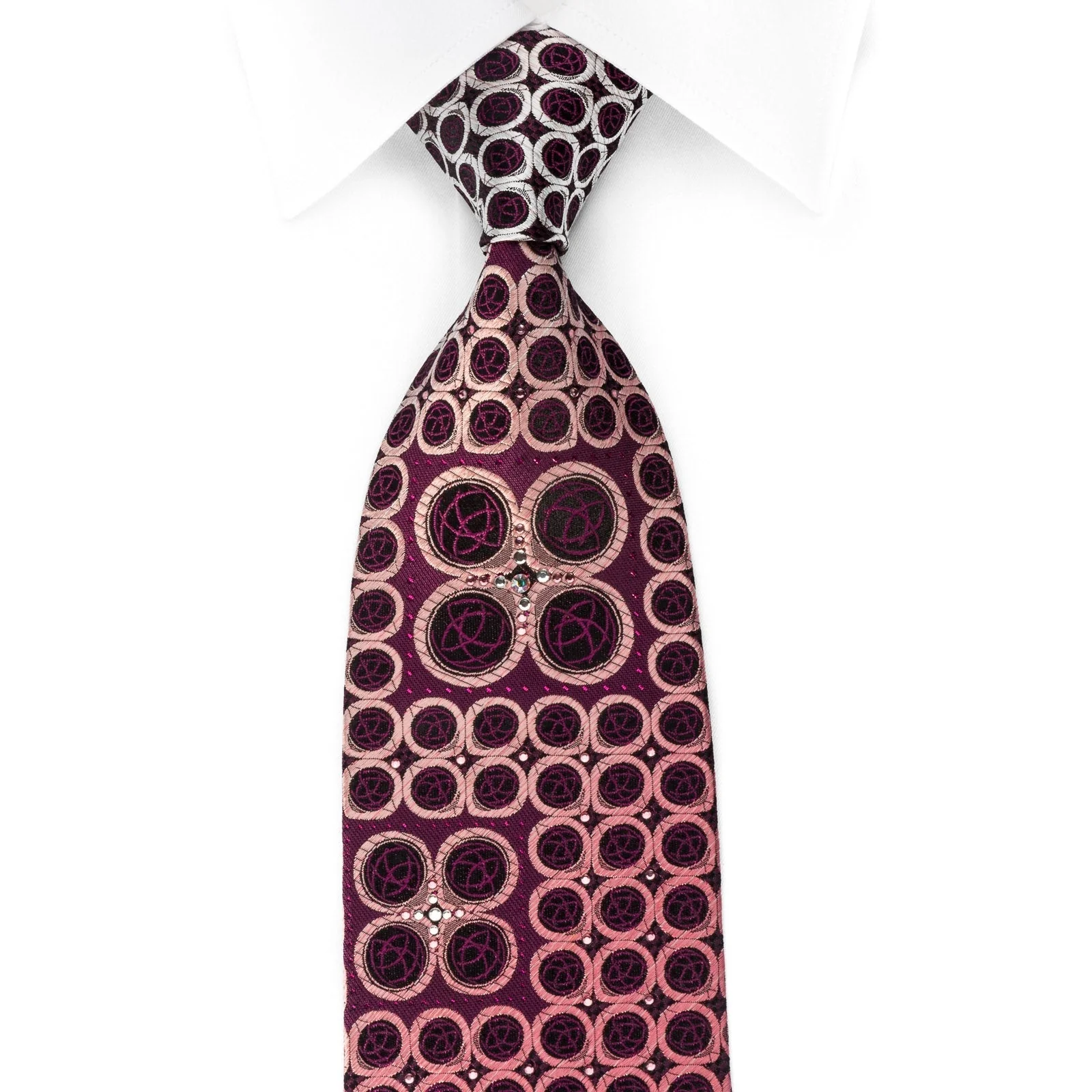 Elegance Rhinestone Silk Necktie Circles On Purple With Purple Sparkles