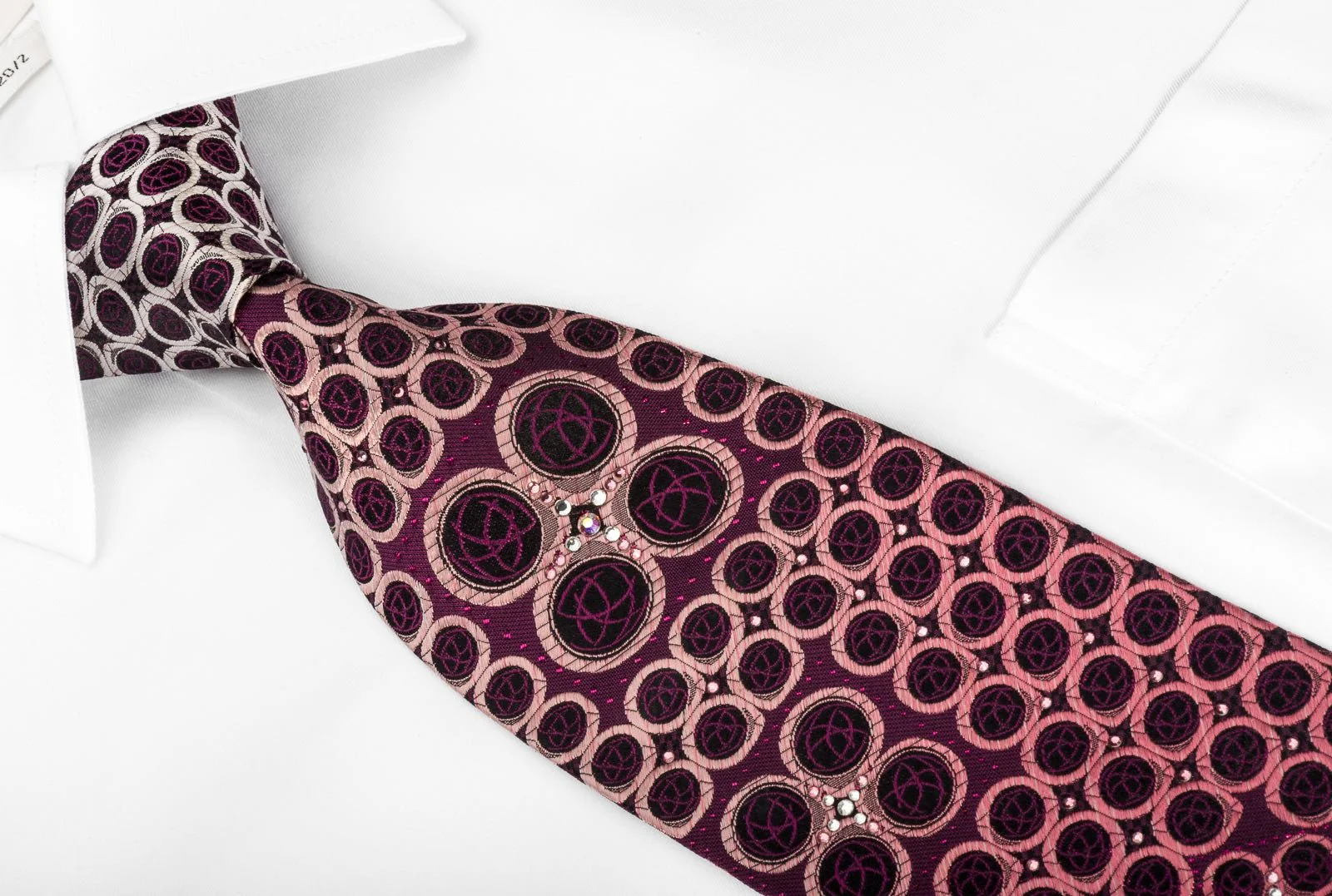 Elegance Rhinestone Silk Necktie Circles On Purple With Purple Sparkles - Image 3