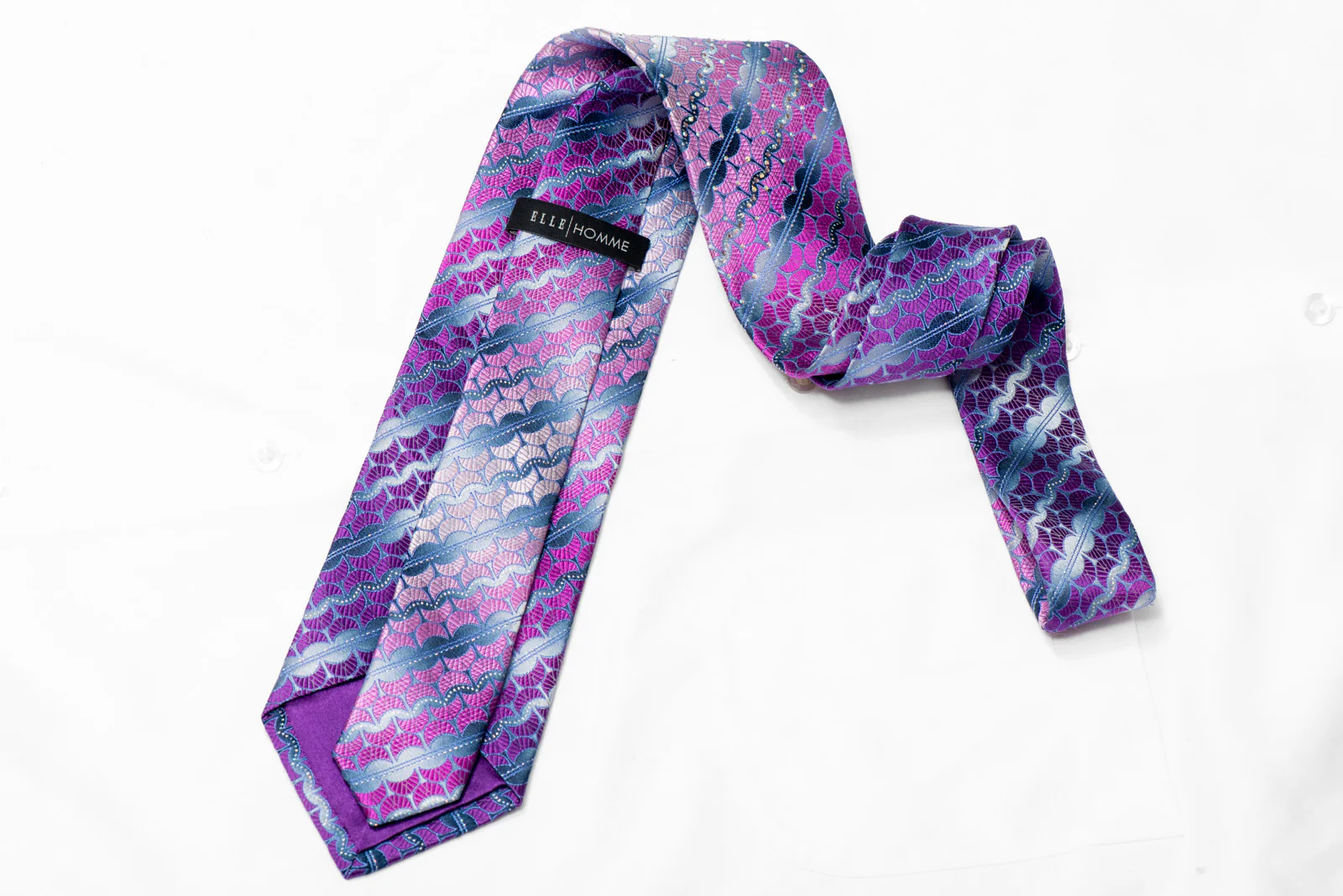 Pink Purple Geometric On Silver Rhinestone Silk Necktie With Sparkles - Image 4