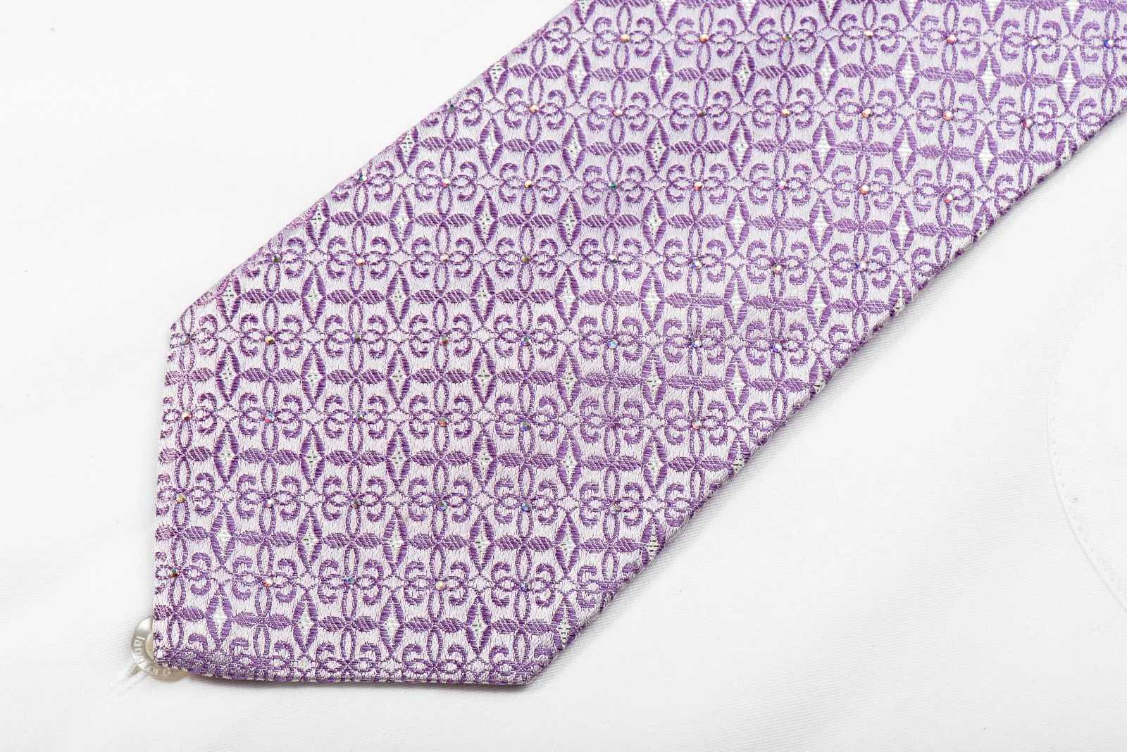Elle Homme Men's Crystal Silk Necktie Cartouche On Mauve With Silver Sparkles - Image 2