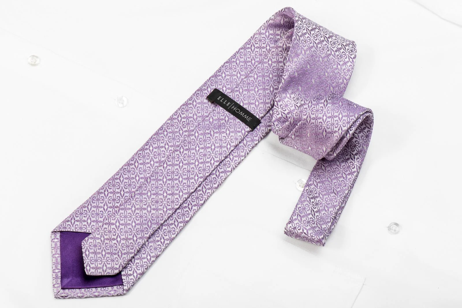 Elle Homme Men's Crystal Silk Necktie Cartouche On Mauve With Silver Sparkles - Image 5