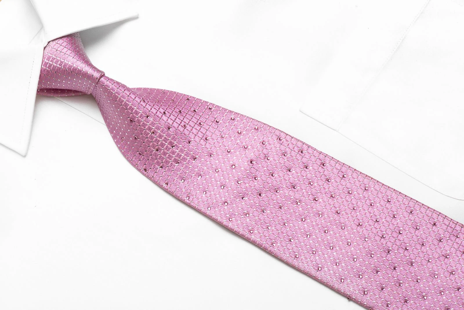 Elle Homme Men's Crystal Silk Tie Trellis On Pink With Silver Sparkles - Image 2