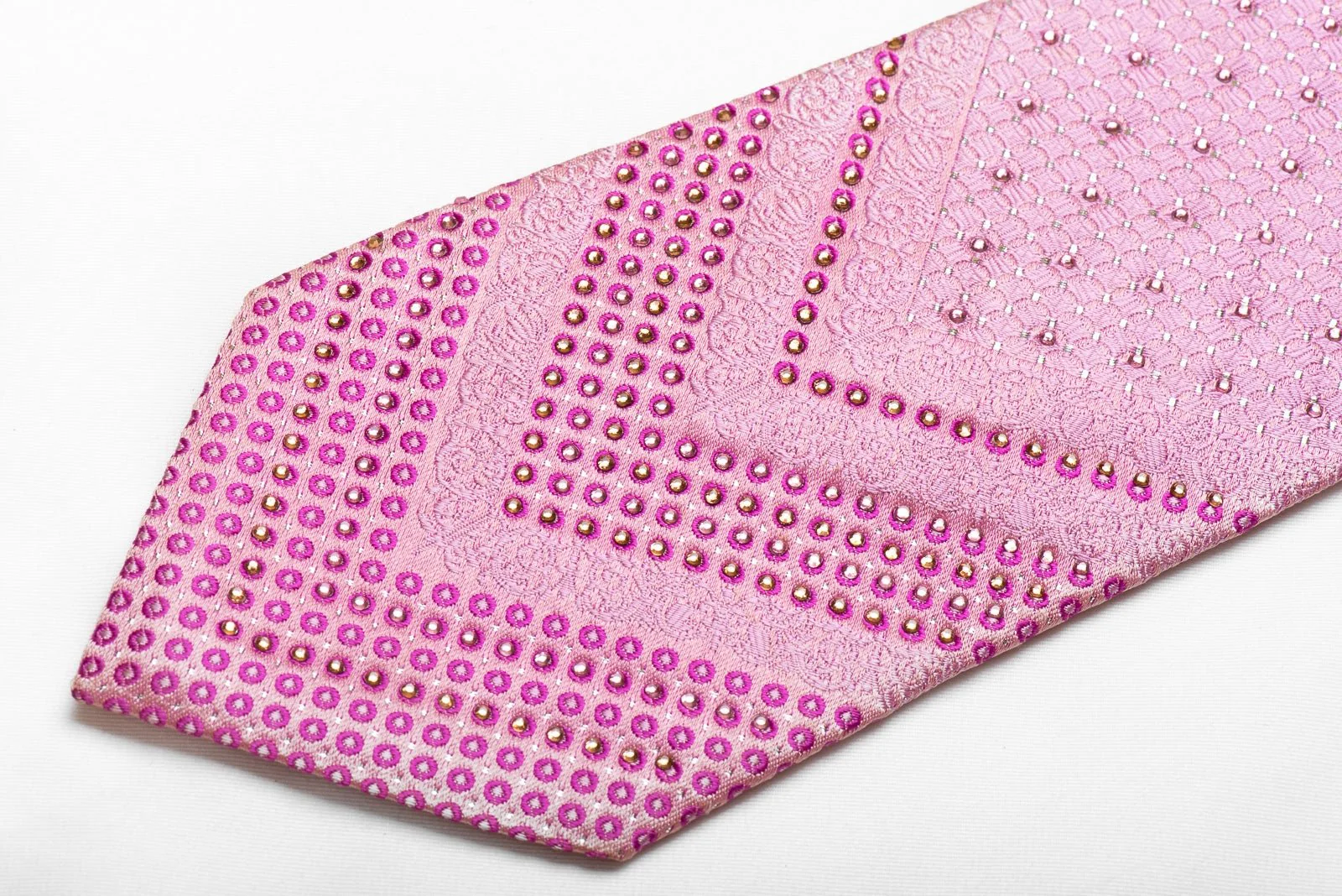 Elle Homme Men's Crystal Silk Tie Trellis On Pink With Silver Sparkles - Image 3