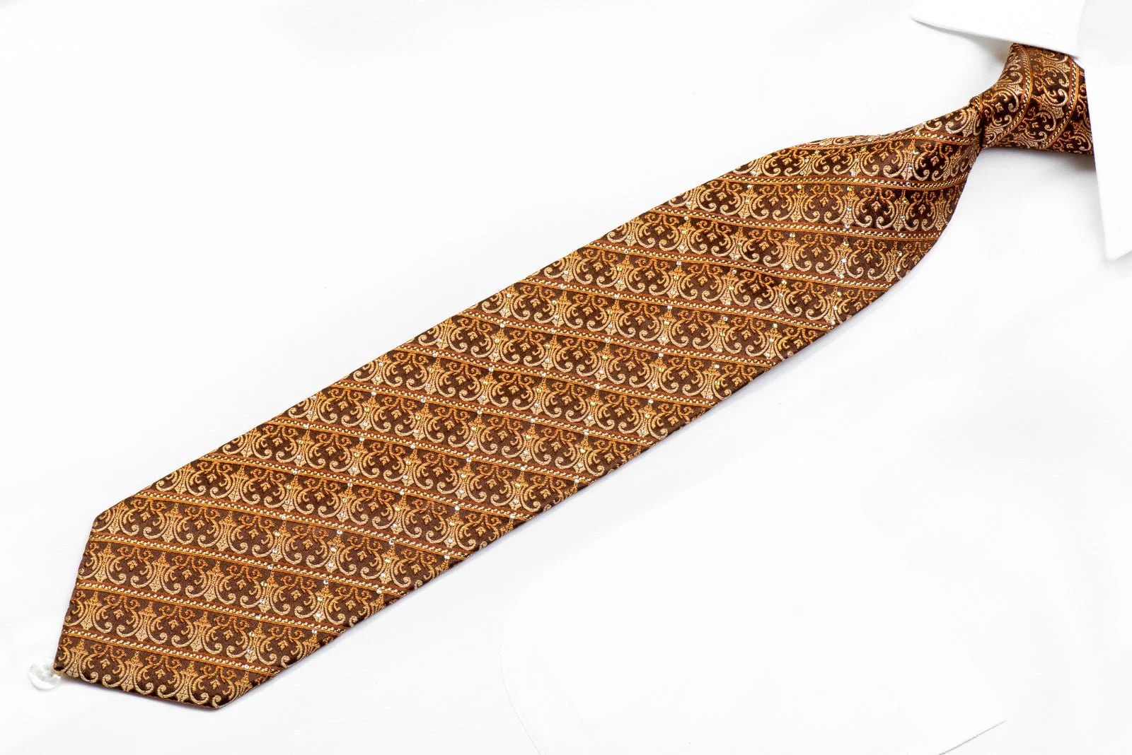 Elle Homme Men's Rhinestone Tie Cartouche On Brown With Gold Sparkles - Image 3