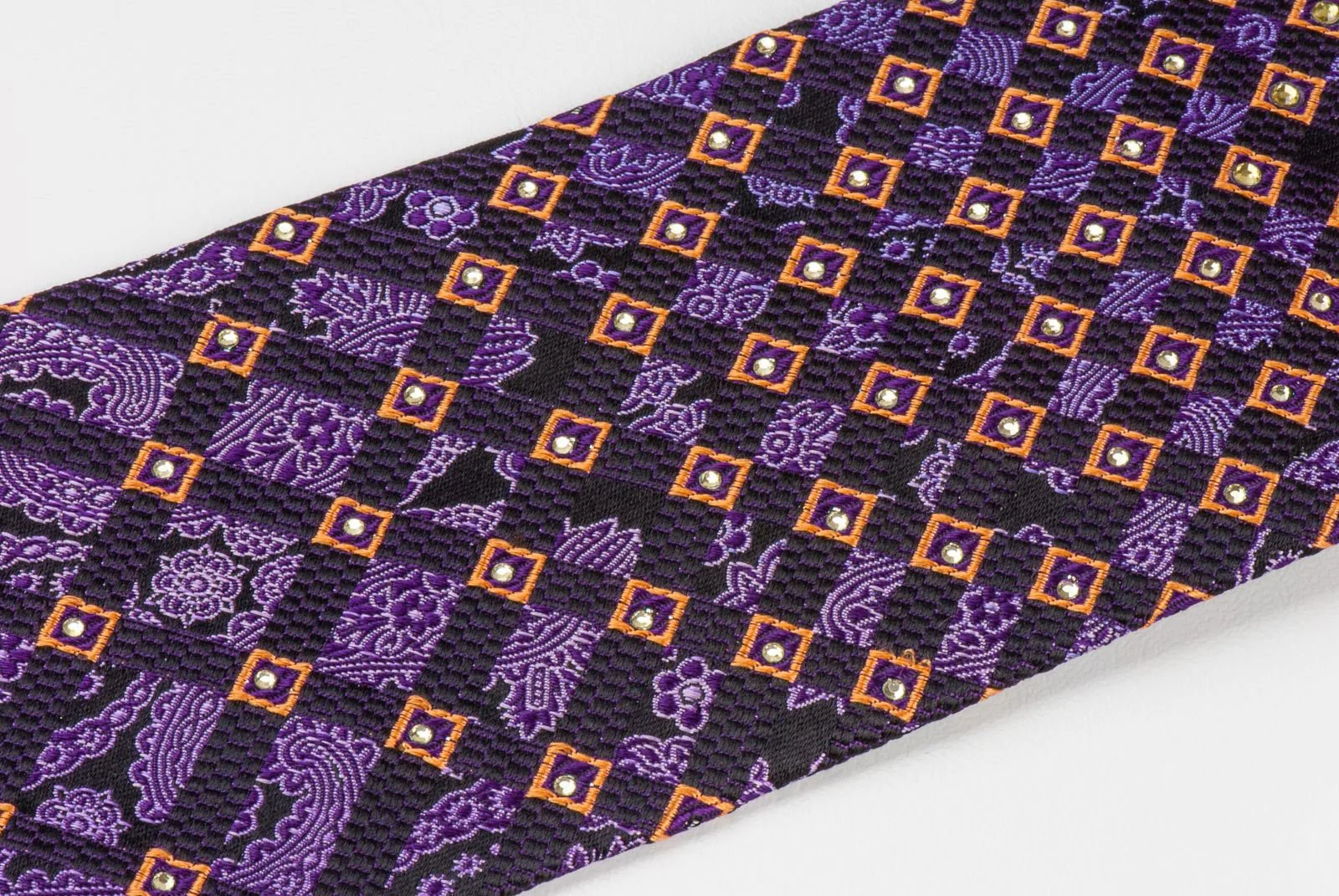 Elle Homme Men's Silk Rhinestone Tie Damask & Geometric On Purple Necktie - Image 6