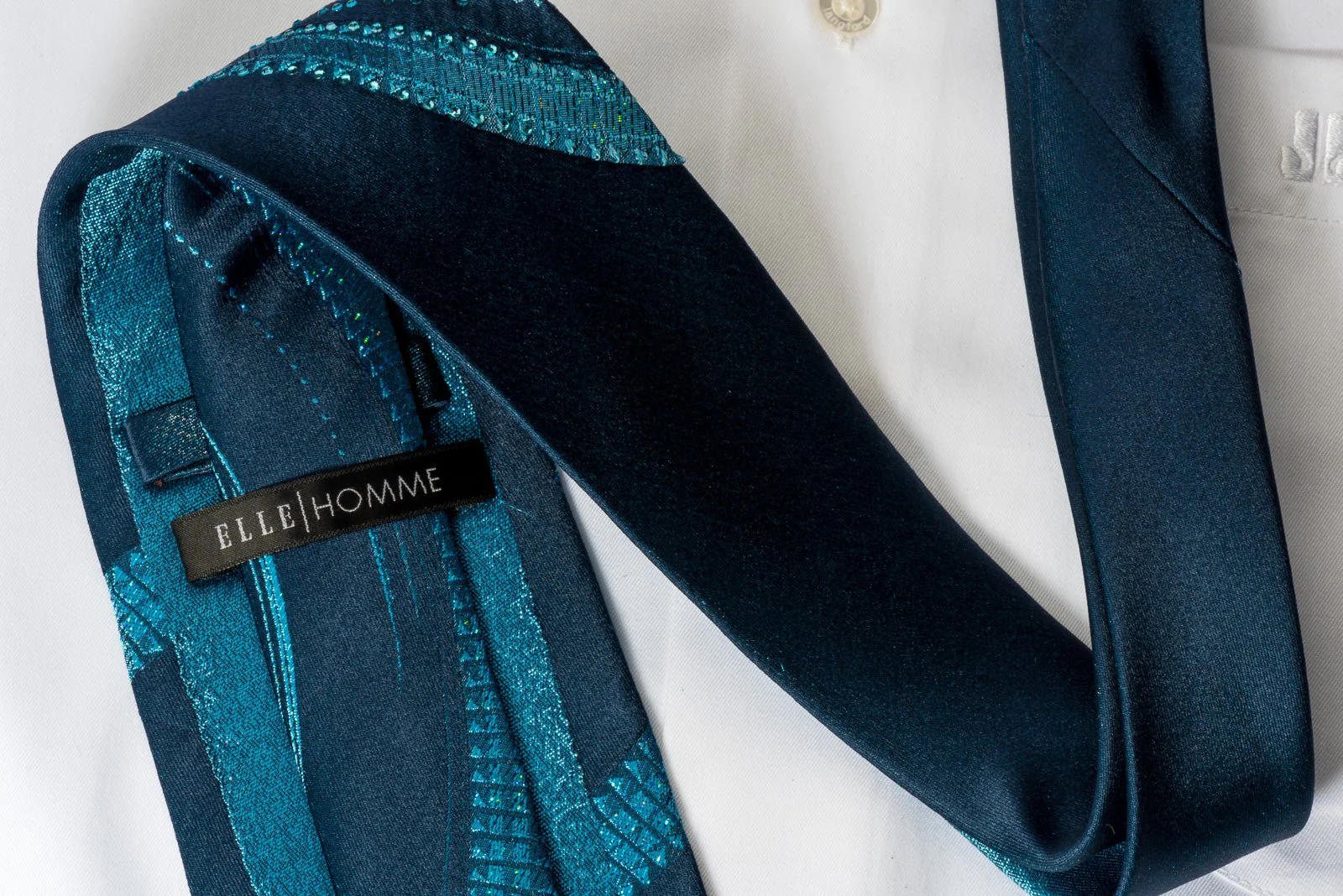 Elle Homme Rhinestone Necktie Blue Geometric With Blue Sparkles - Image 4