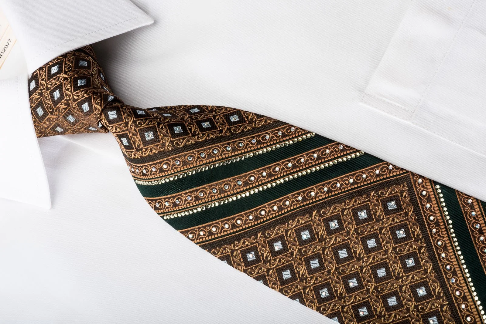 Elle Homme Rhinestone Necktie Golden Cartouche On Brown With Golden Sparkles - Image 2