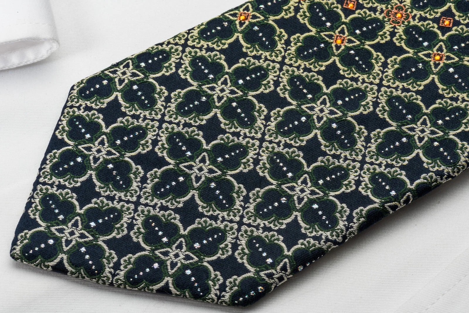 Elle Homme Rhinestone Necktie Green Marrakesh On Dark Blue With Silver Sparkles - Image 5