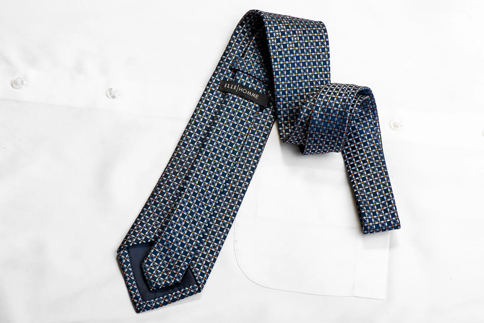 Elle Homme Rhinestone Silk Tie Trellis On Blue With Silver Sparkles - Image 4