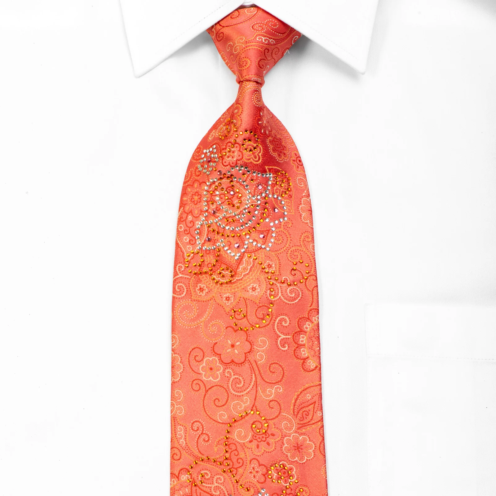 Elle Homme Silk Necktie Anthemion Floral On Peach Orange