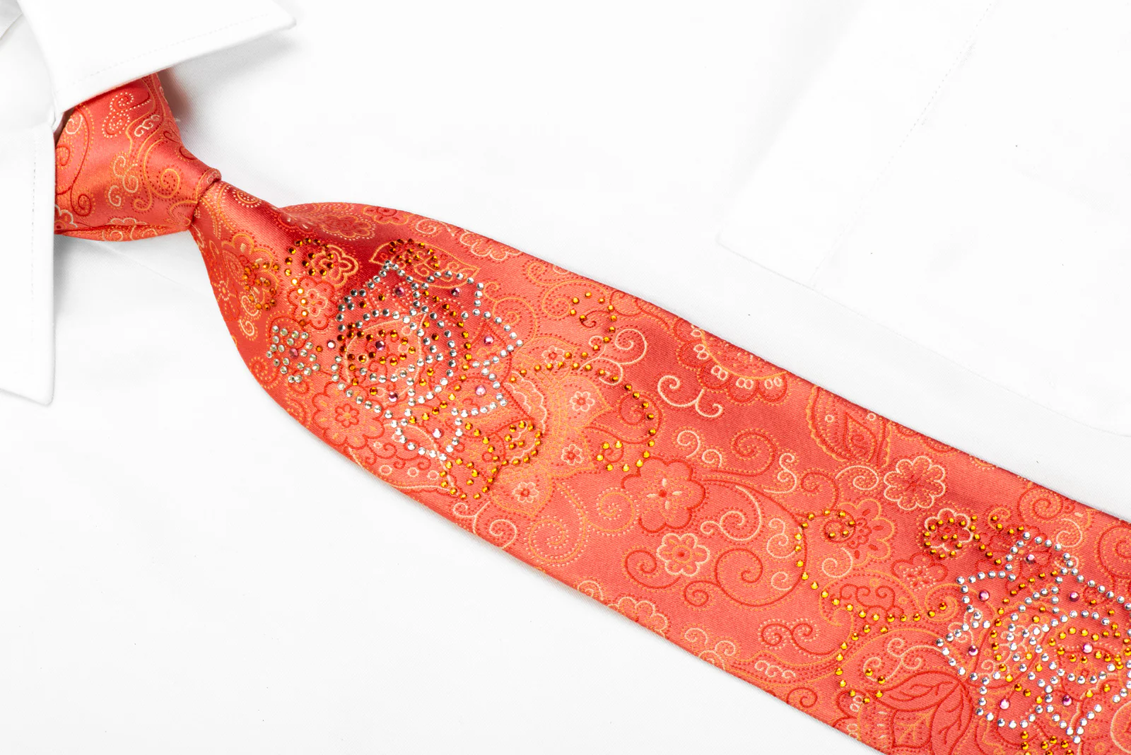 Elle Homme Silk Necktie Anthemion Floral On Peach Orange - Image 2