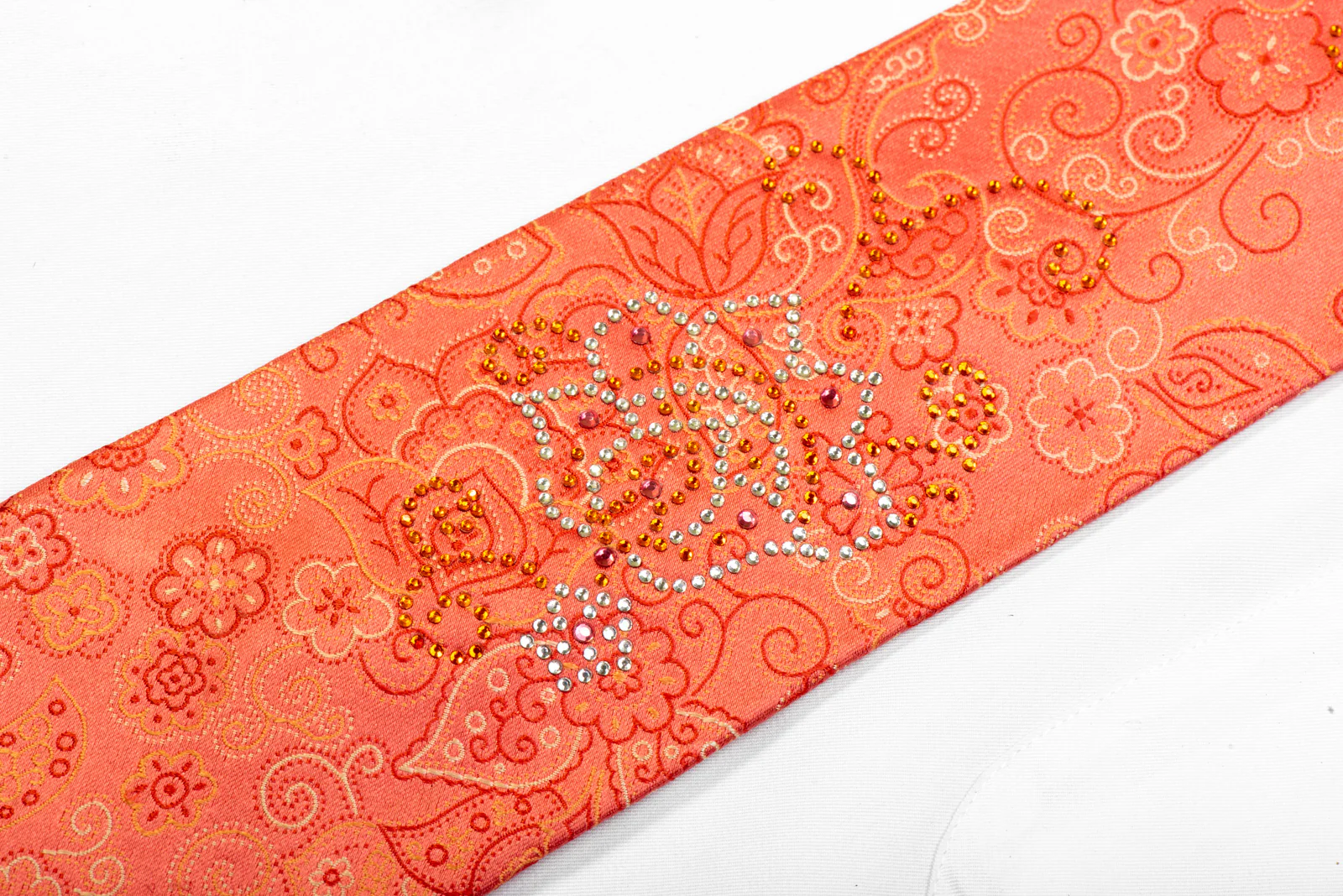 Elle Homme Silk Necktie Anthemion Floral On Peach Orange - Image 3
