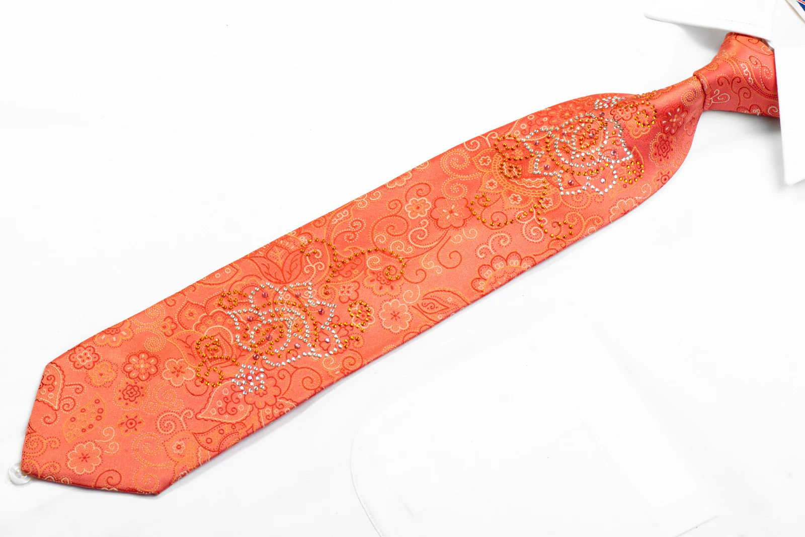 Elle Homme Silk Necktie Anthemion Floral On Peach Orange - Image 4