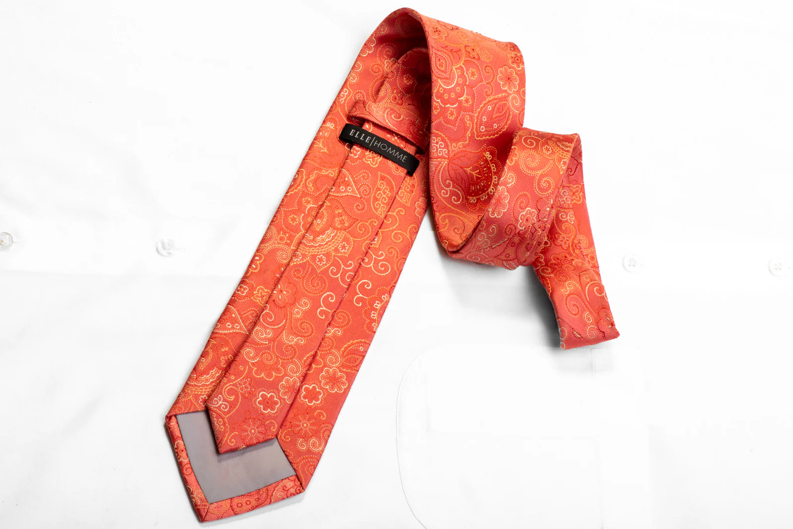 Elle Homme Silk Necktie Anthemion Floral On Peach Orange - Image 5