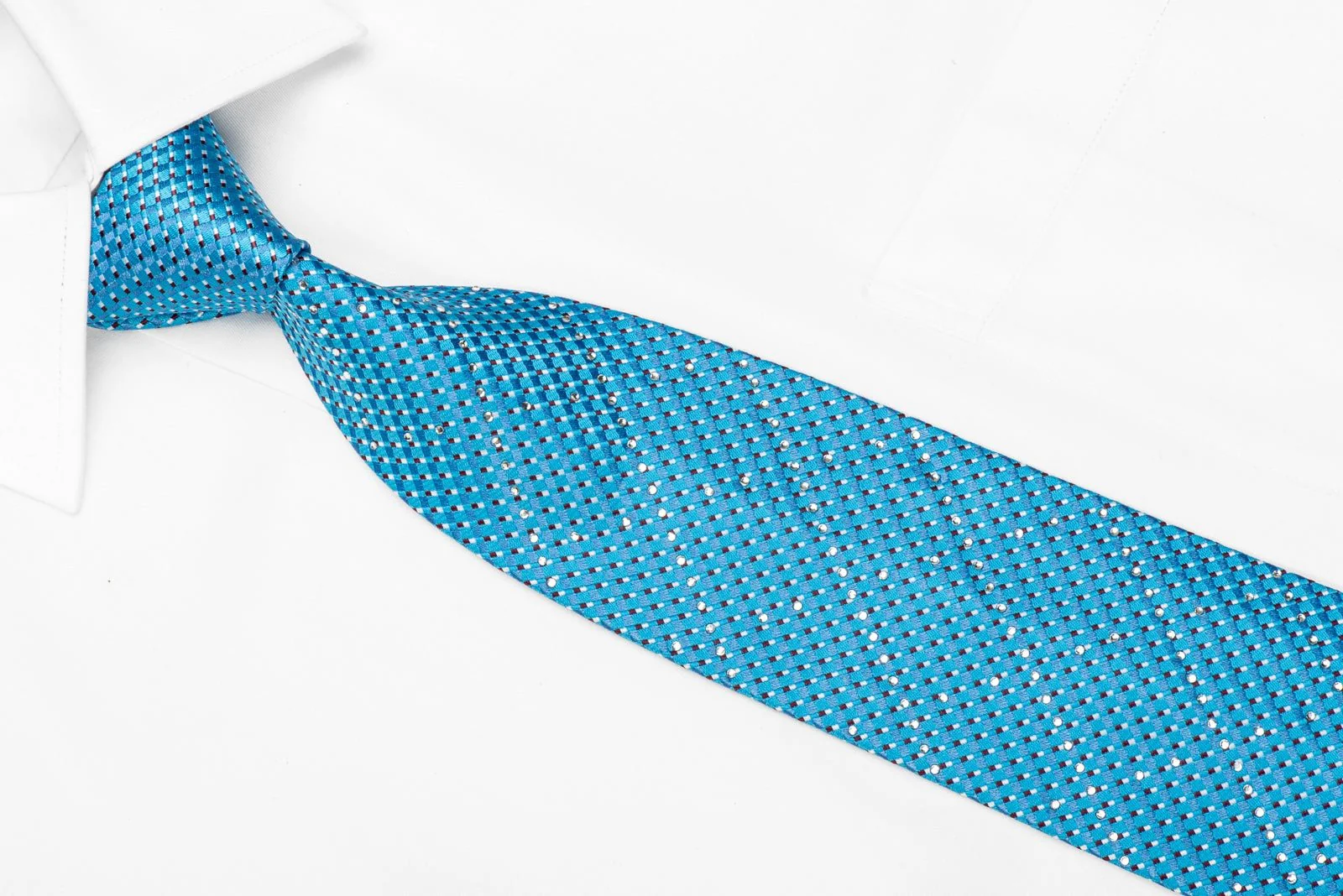 Fashiontop Men's Necktie Geometric On Blue Sparkling With Crystal Rhinestones - Image 4