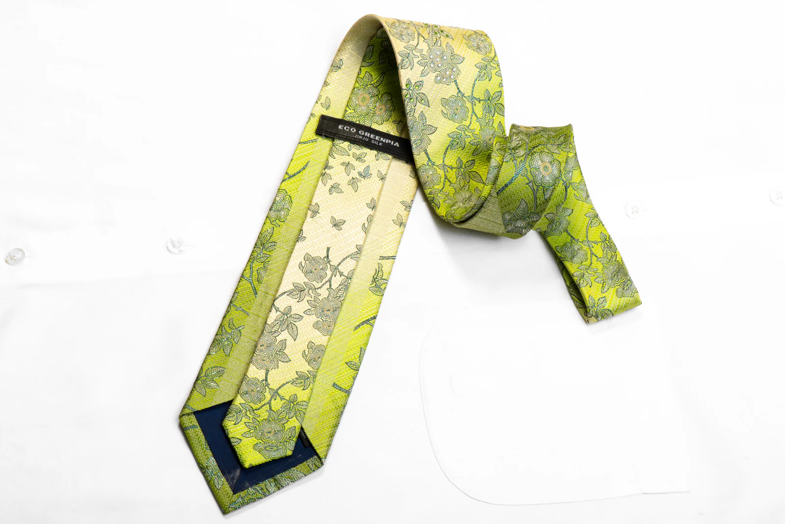 Floral On Green Rhinestone Silk Necktie - Image 5