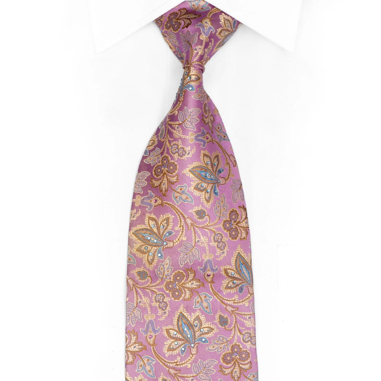 Floral On Mauve Rhinestone Silk Tie