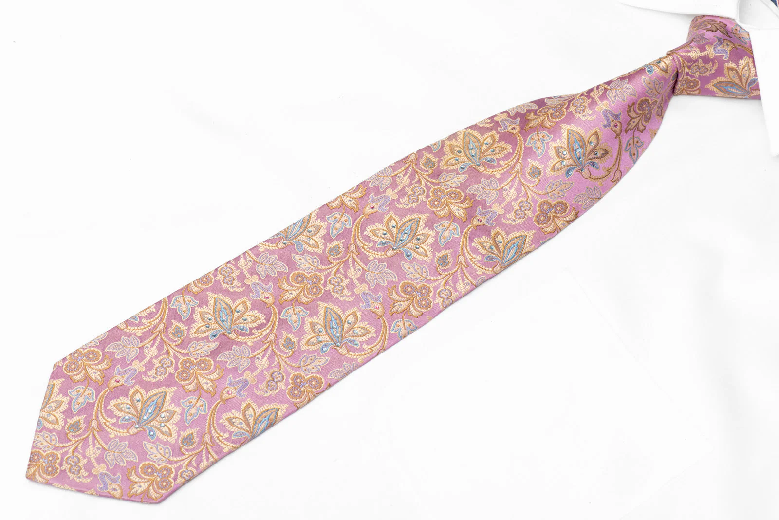 Floral On Mauve Rhinestone Silk Tie - Image 2