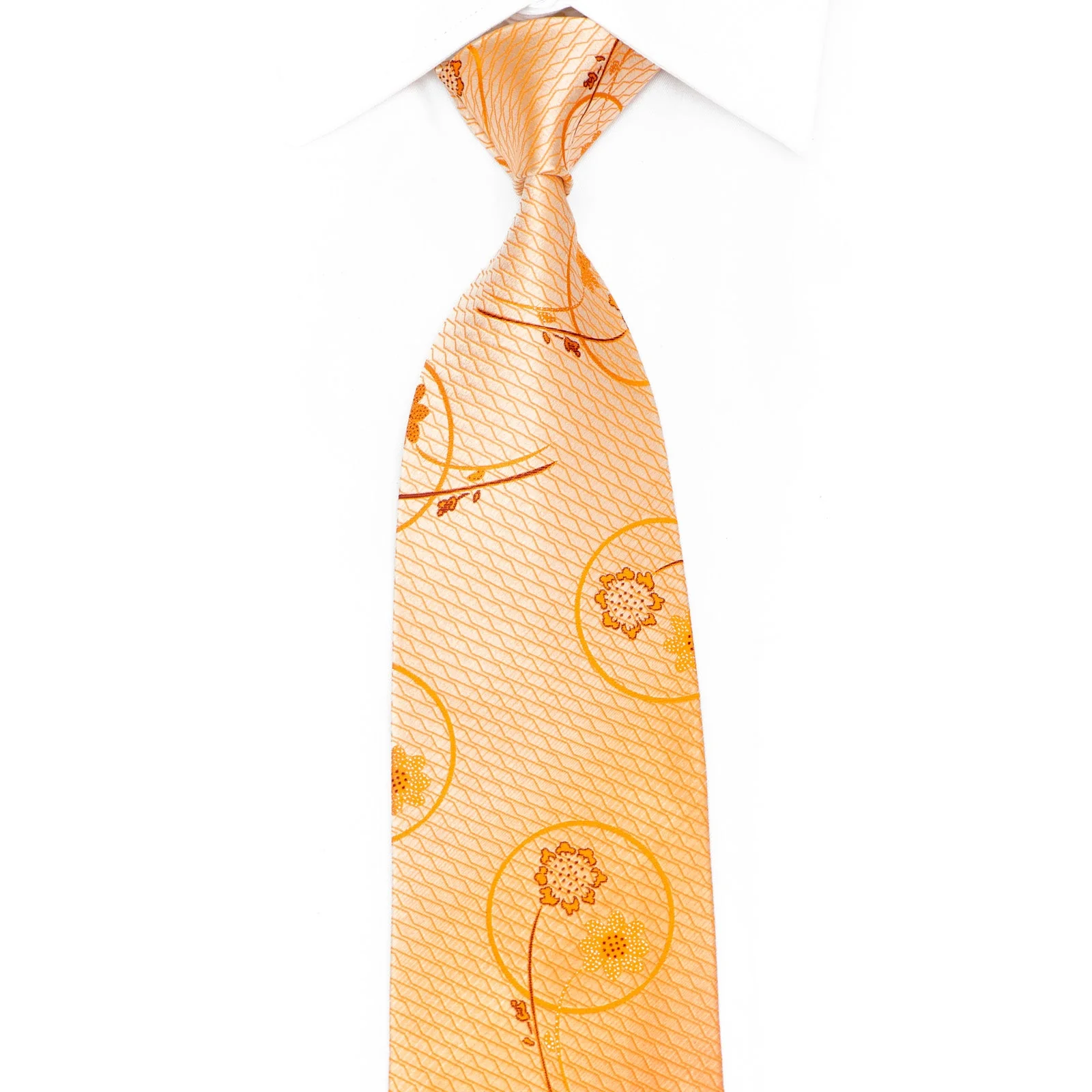 Floral On Orange Silk Tie With Silver Sparkles
