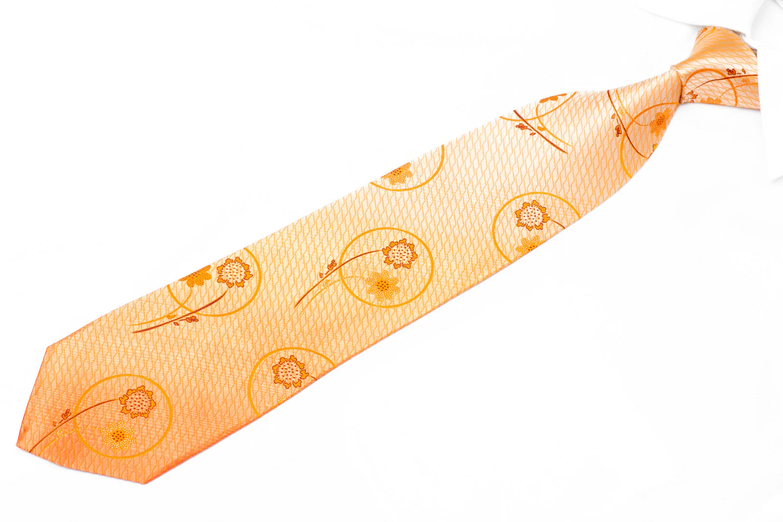 Floral On Orange Silk Tie With Silver Sparkles - Image 2