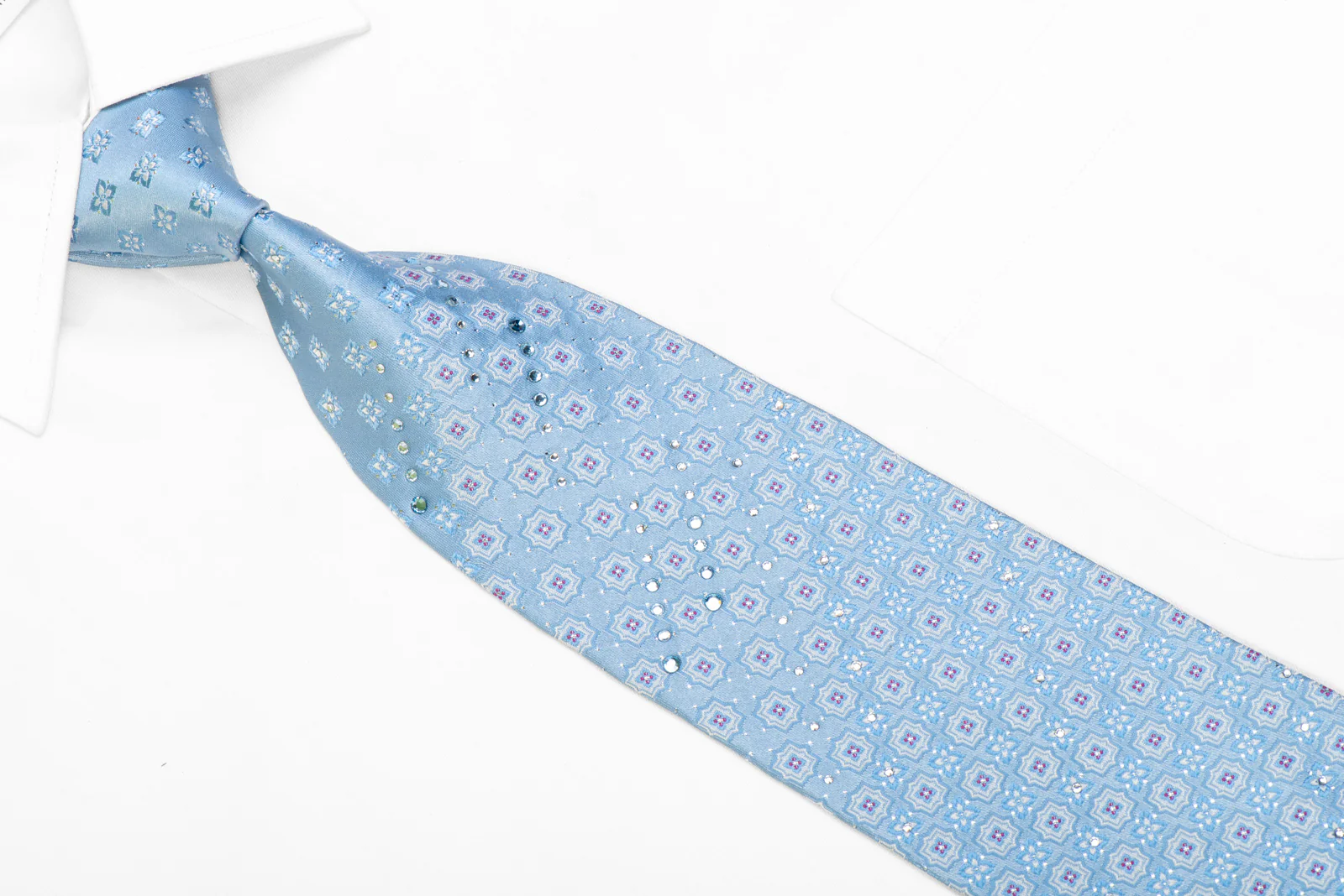 Foulard On Pale Blue Rhinestone Necktie With Silver Sparkles - Image 2